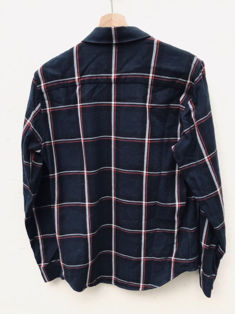 Navy Plaid Shirt Tops