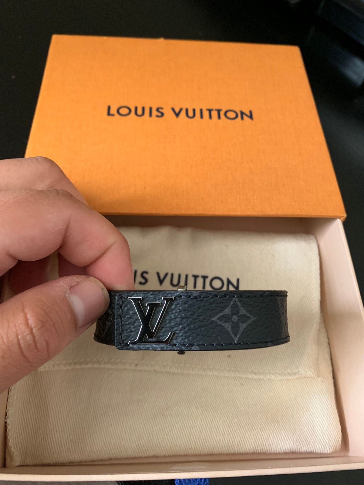 Louis Vuitton LV Eclipse Leather Bracelet Burgundy Leather. Size 19