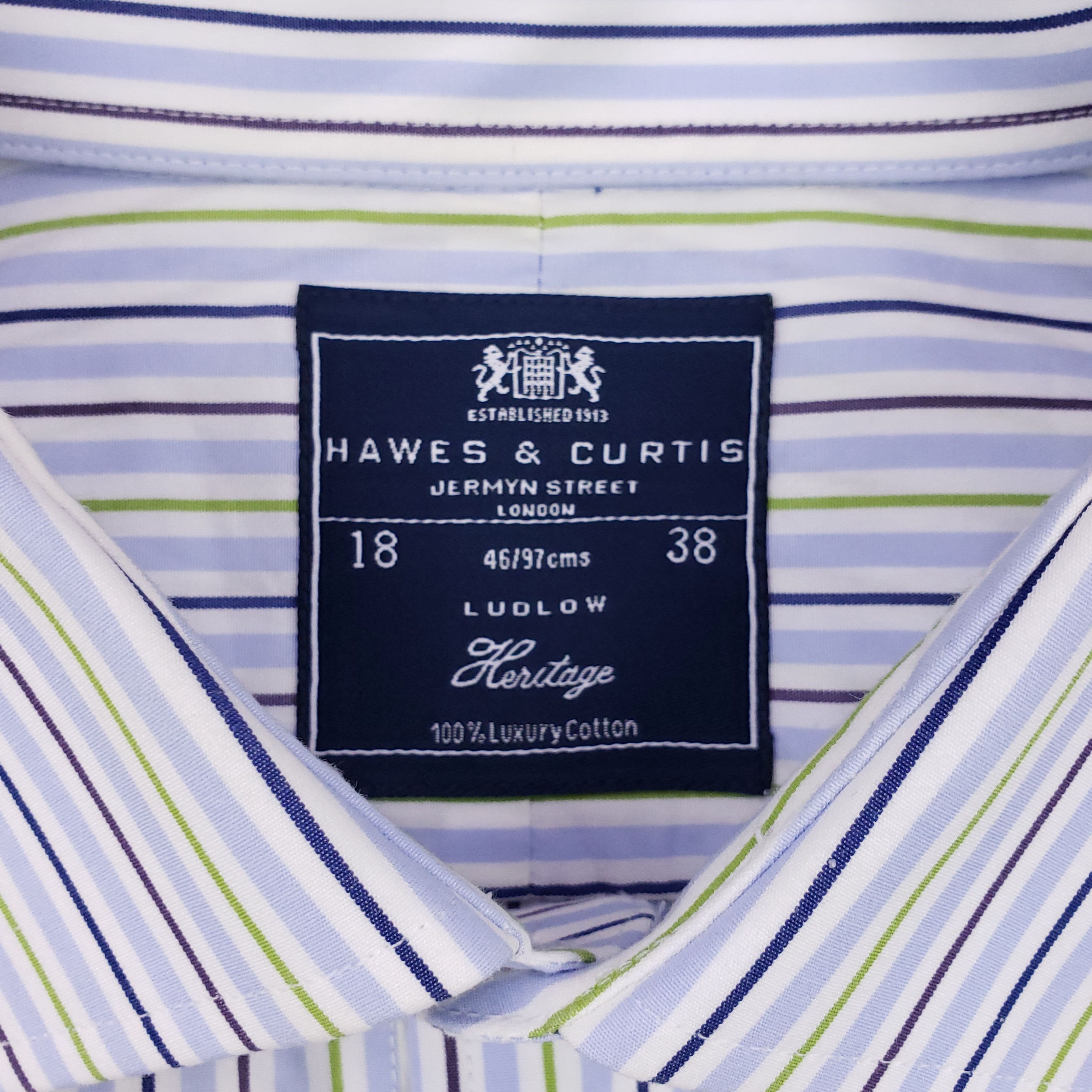 Hawes&Curtis Hawes Curtis Dress Shirt 18 38 Ludlow Striped Mens Size Blu Size US XXL / EU 58 / 5 - 4 Thumbnail