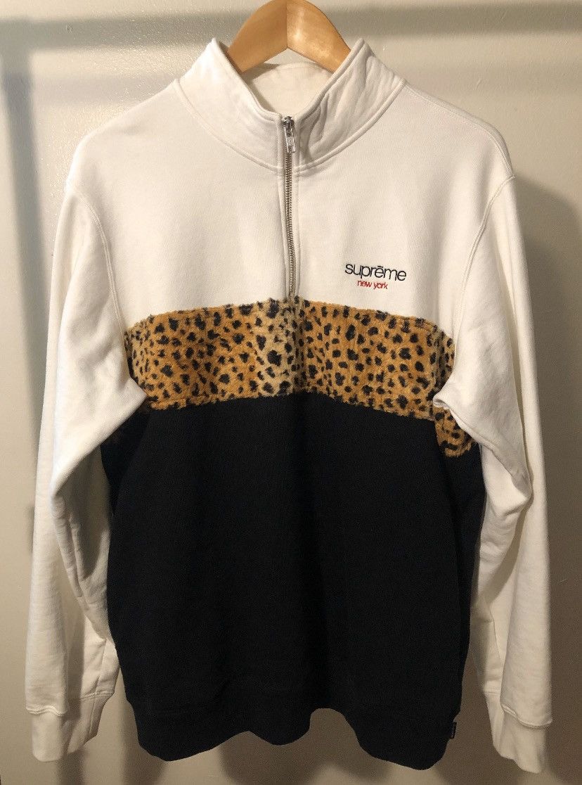 Supreme Leopard Panel Half Zip Sweatshirt Grailed