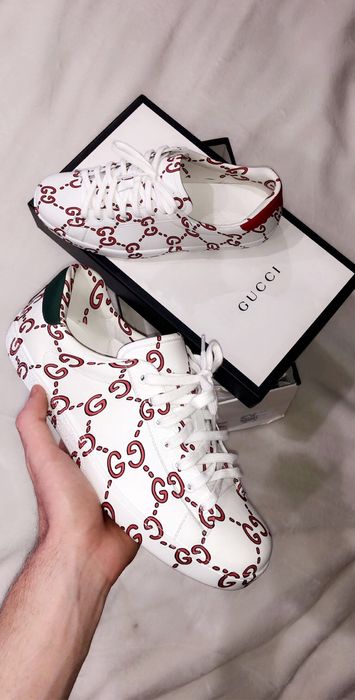 Gucci shoes white hot sale and red