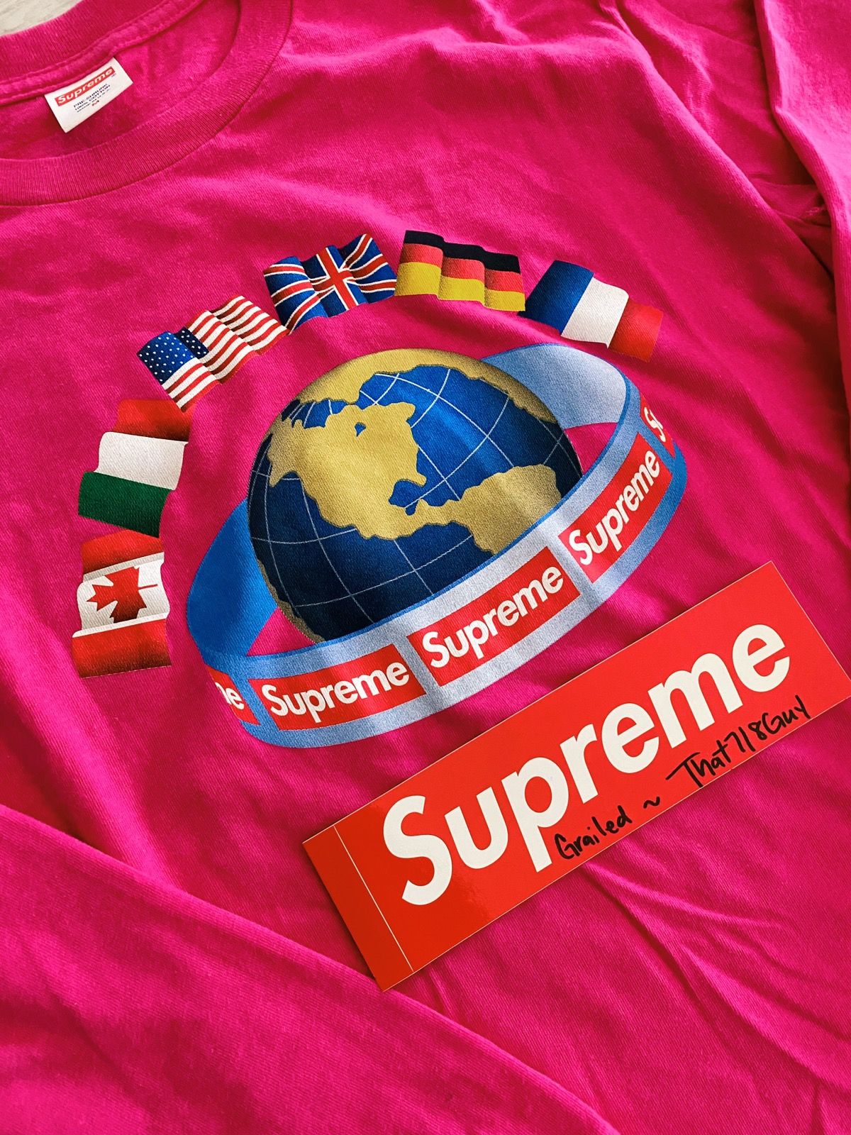 Supreme Supreme New York “Worldwide” Long Sleeve Tee Hot Pink
