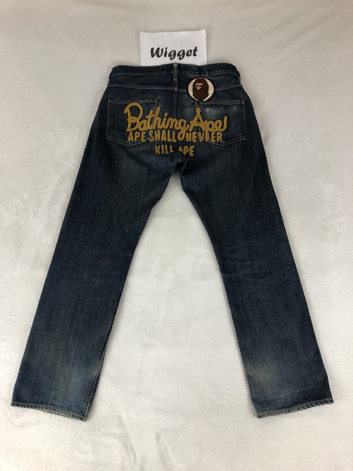 Bape bathing ape big logo jeans back print 36 32
