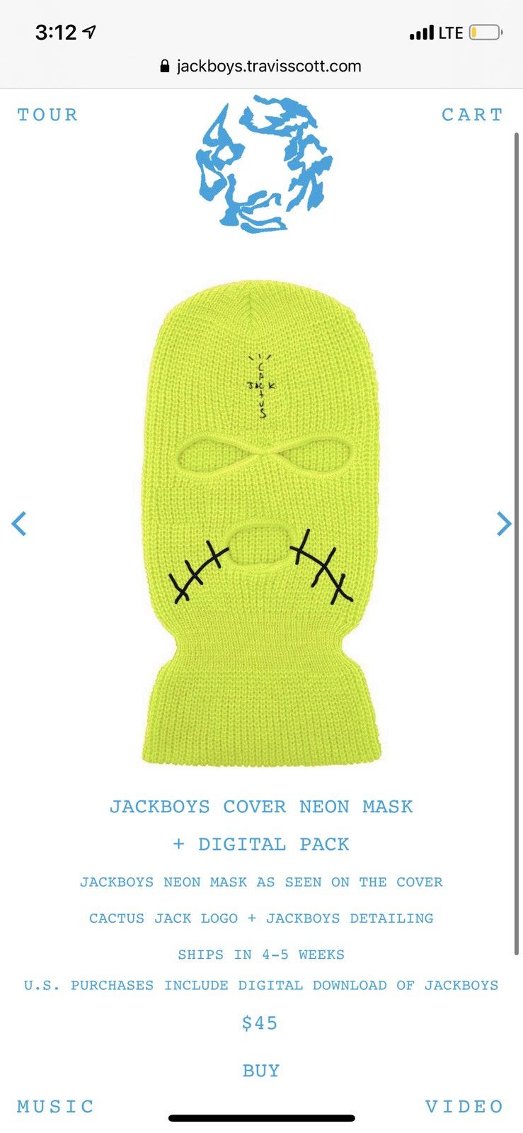 Travis Scott Travis Scott Jackboys Cover Neon Ski Mask Cactus Jack | Grailed