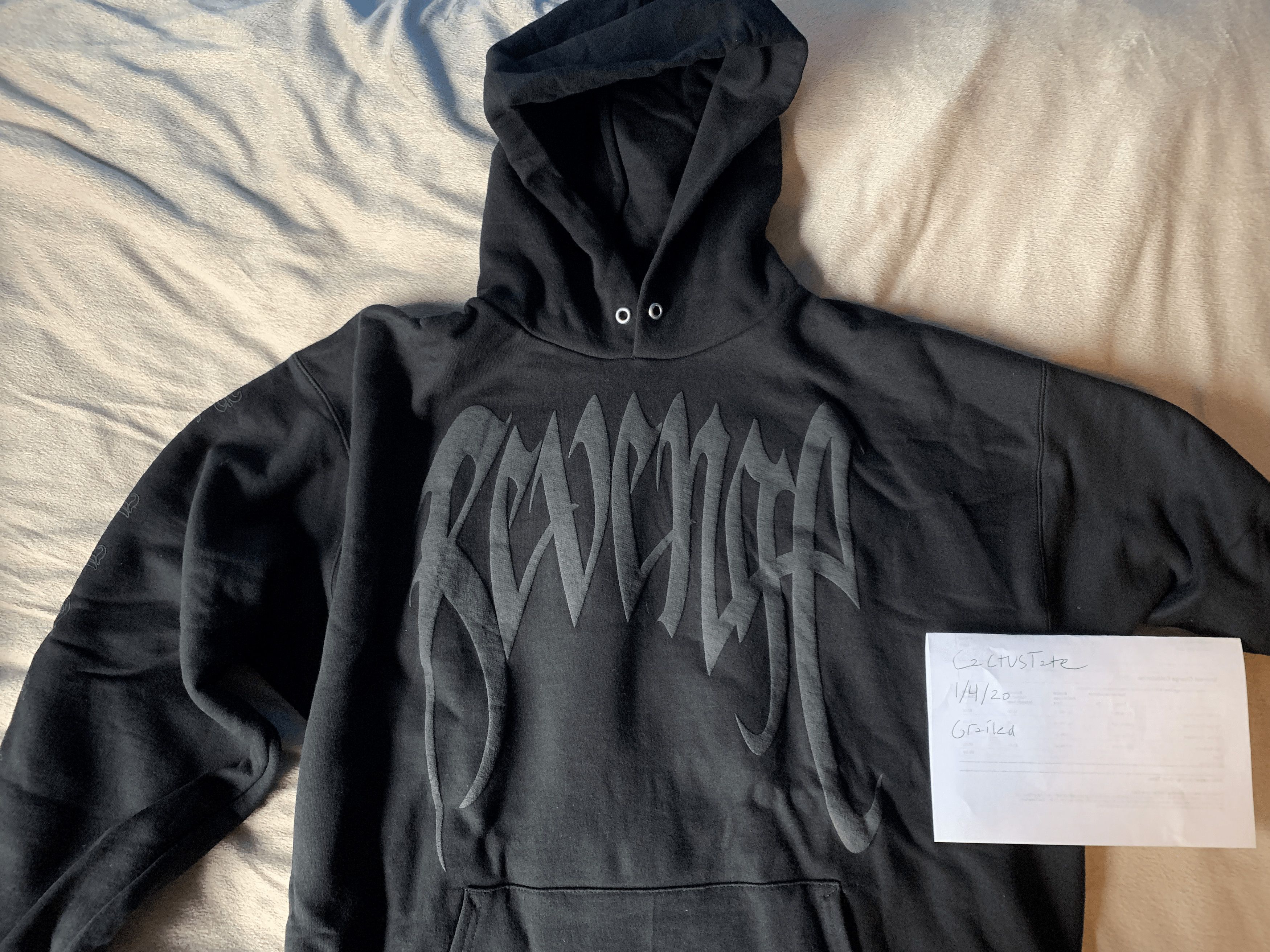 Revenge Revenge Black on Black Arch Logo Hoodie Grailed