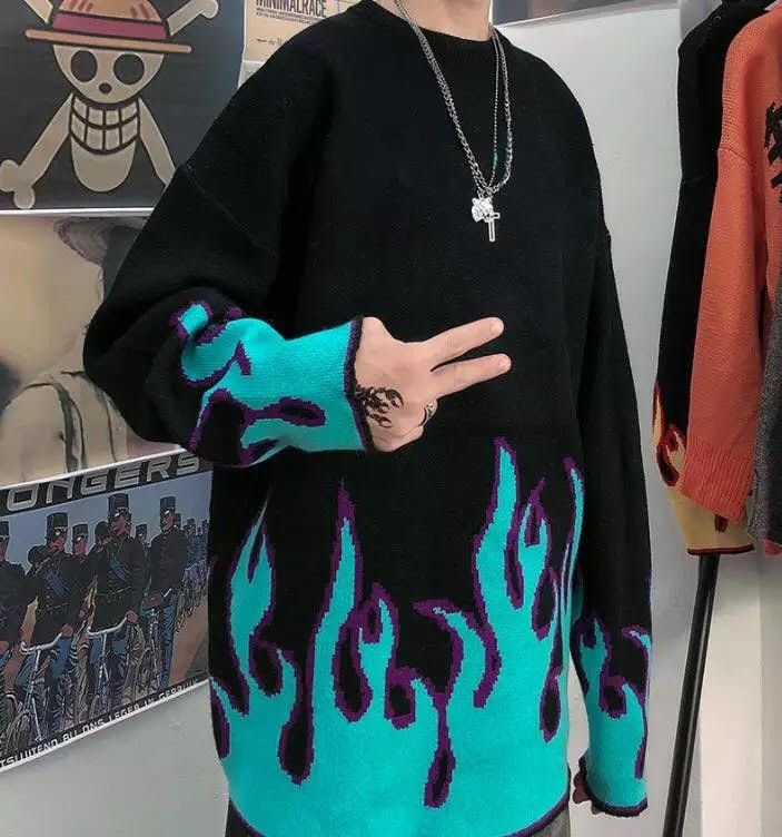 Black and blue fire sweater cheap