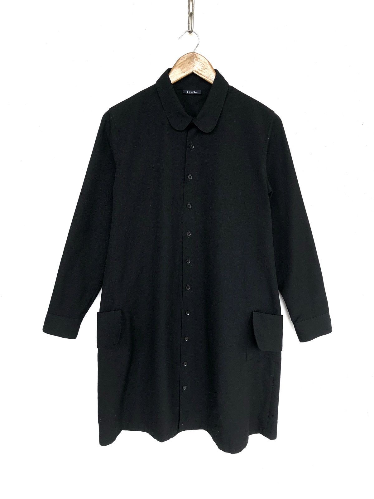 Iconic Yohji Yamamoto Limi Feu Black Wool Long Shirt Jacket