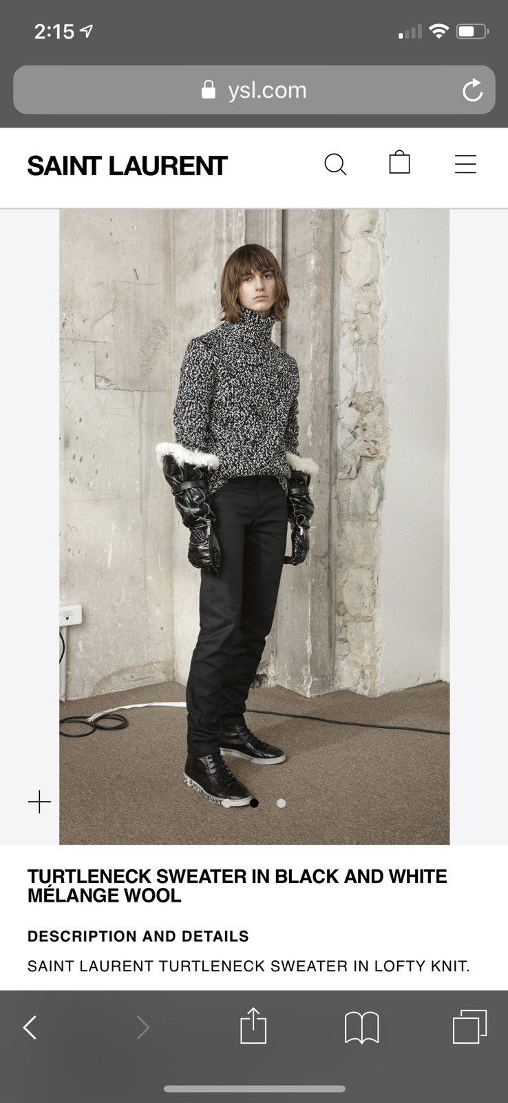 Saint Laurent Paris Black and White Mélange Wool Turtle Neck Sweater Size US S / EU 44-46 / 1 - 2 Thumbnail