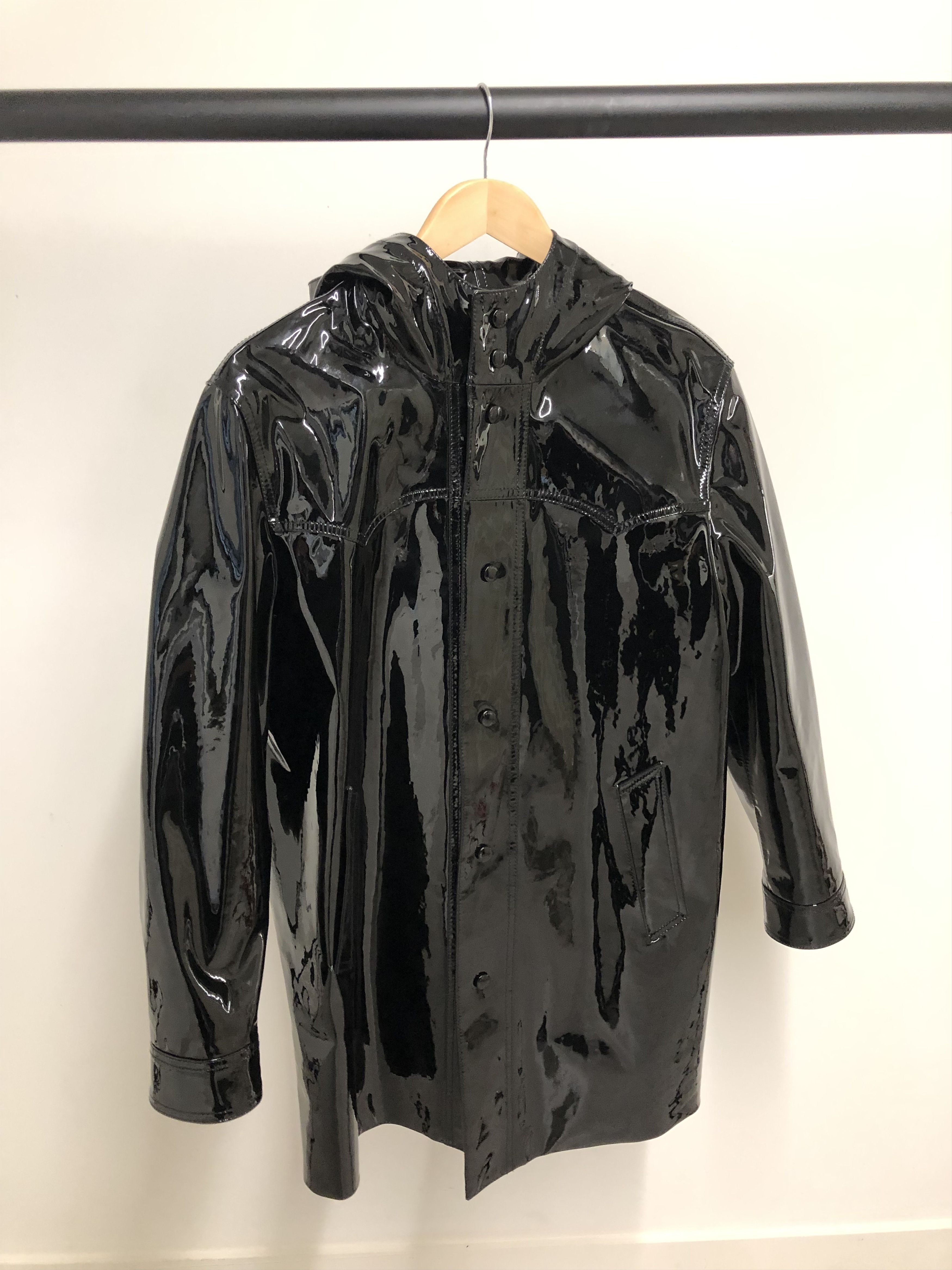 shop online now Hedi Slimane Patent Leather Hooded Coat www