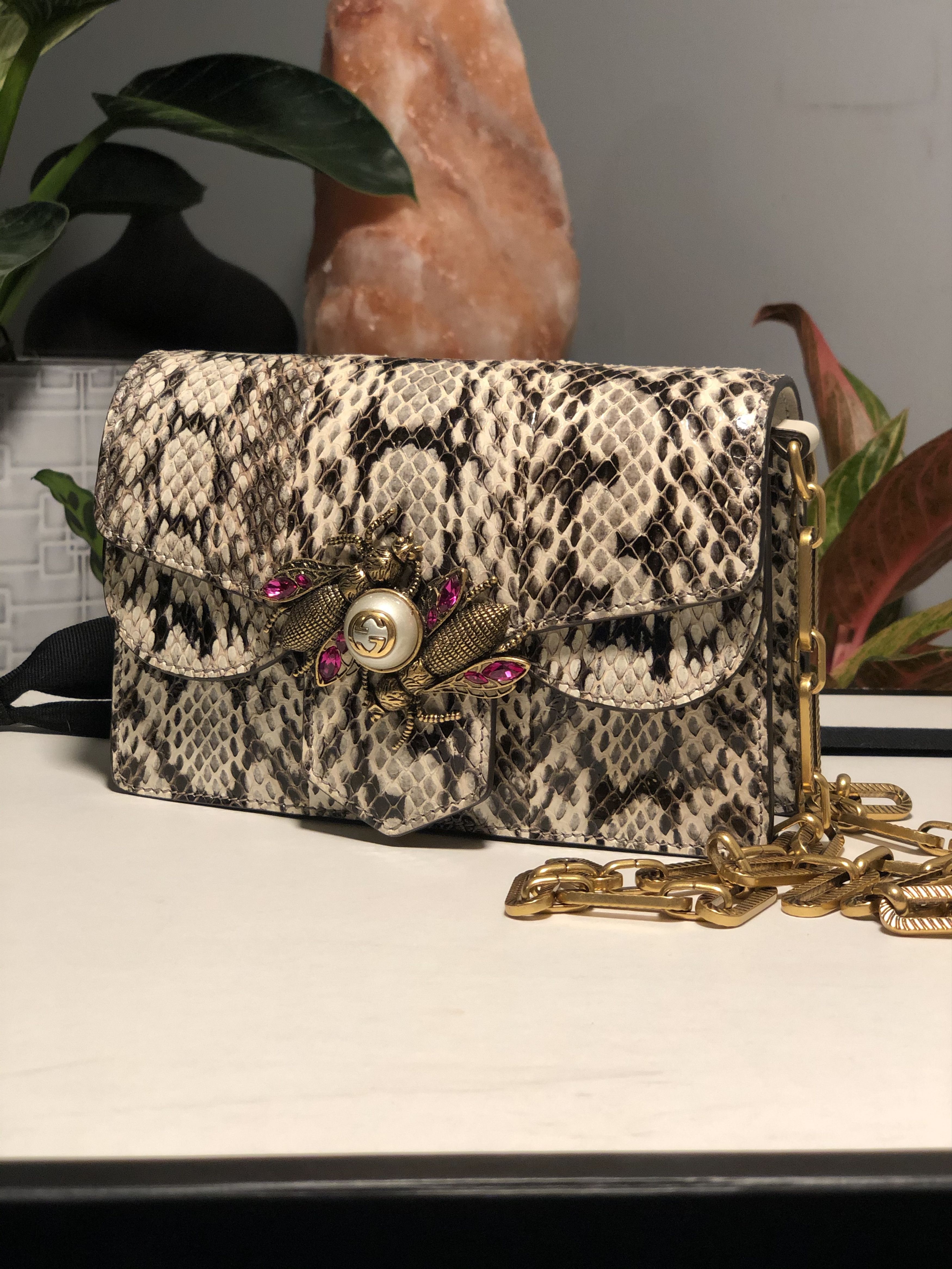 Gucci Broadway Bee Shoulder Bag Embellished Python Mini at 1stDibs