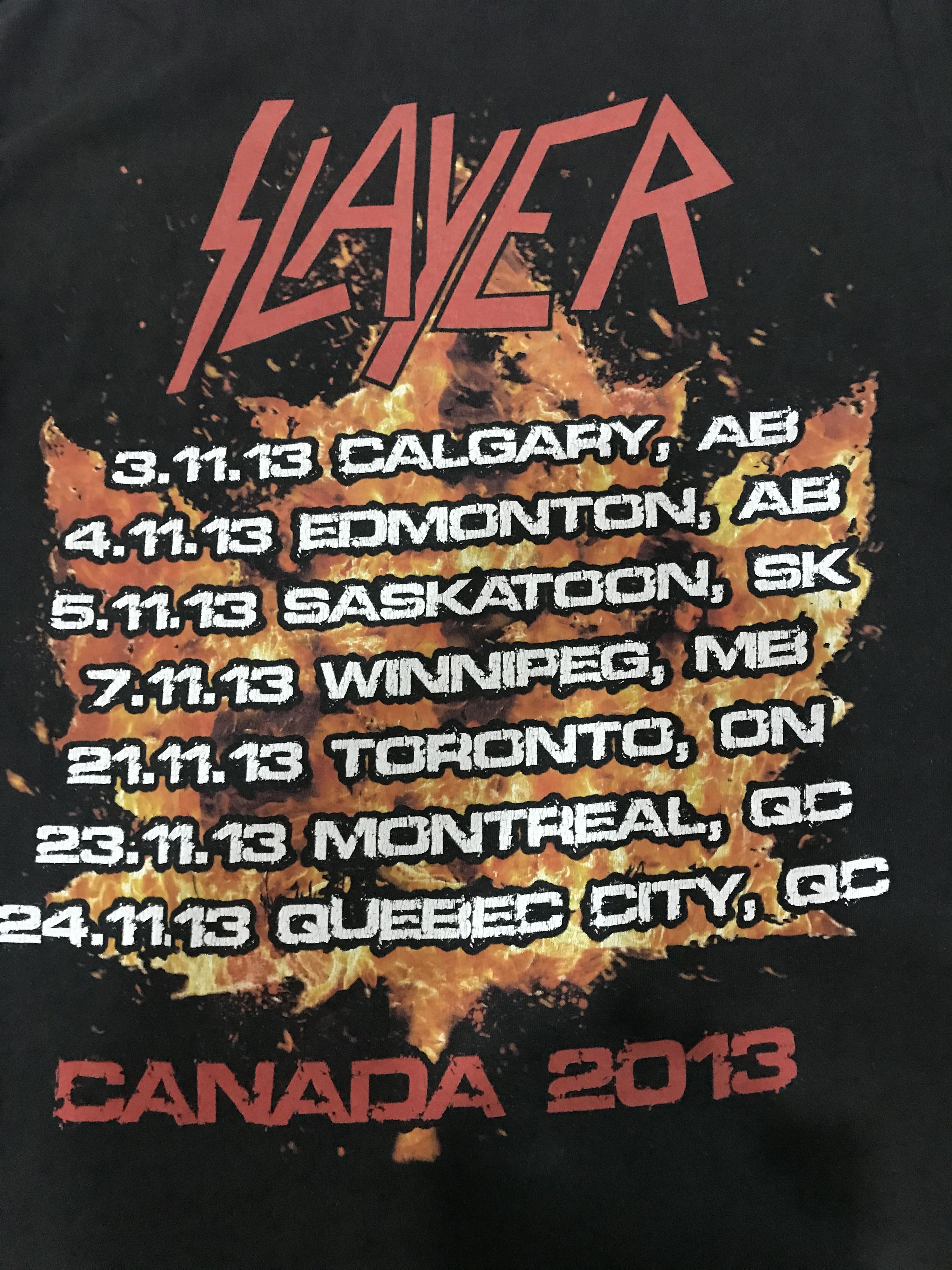 Band Tees Slayer 2013 Canada Tour Concert T Shirt Size US L / EU 52-54 / 3 - 6 Thumbnail