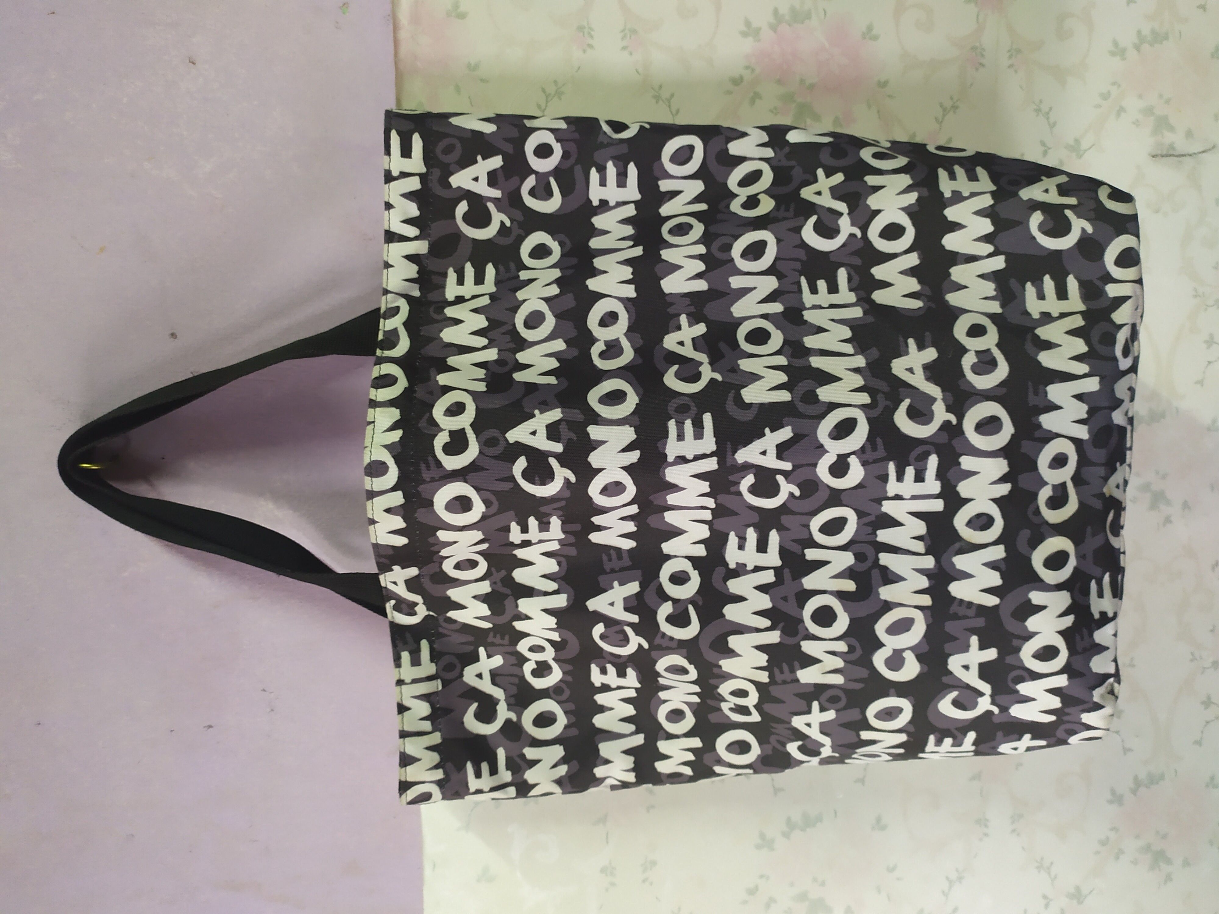 Japanese Brand MONO COMME ÇA Full Printed Tote Bag × Silver