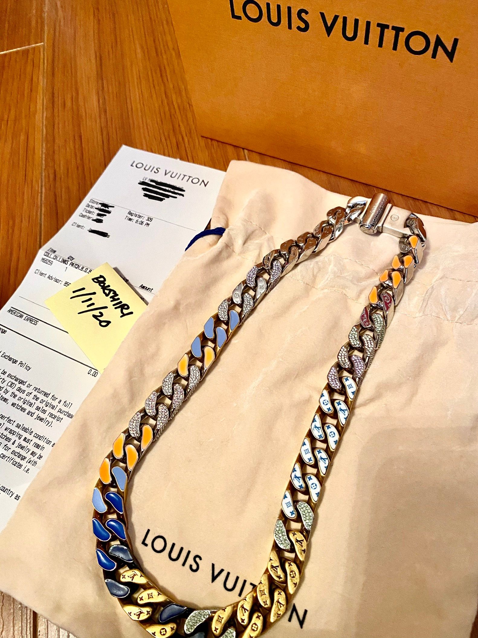 Louis Vuitton Necklace Chain Links Patches Metallic Multicolor in