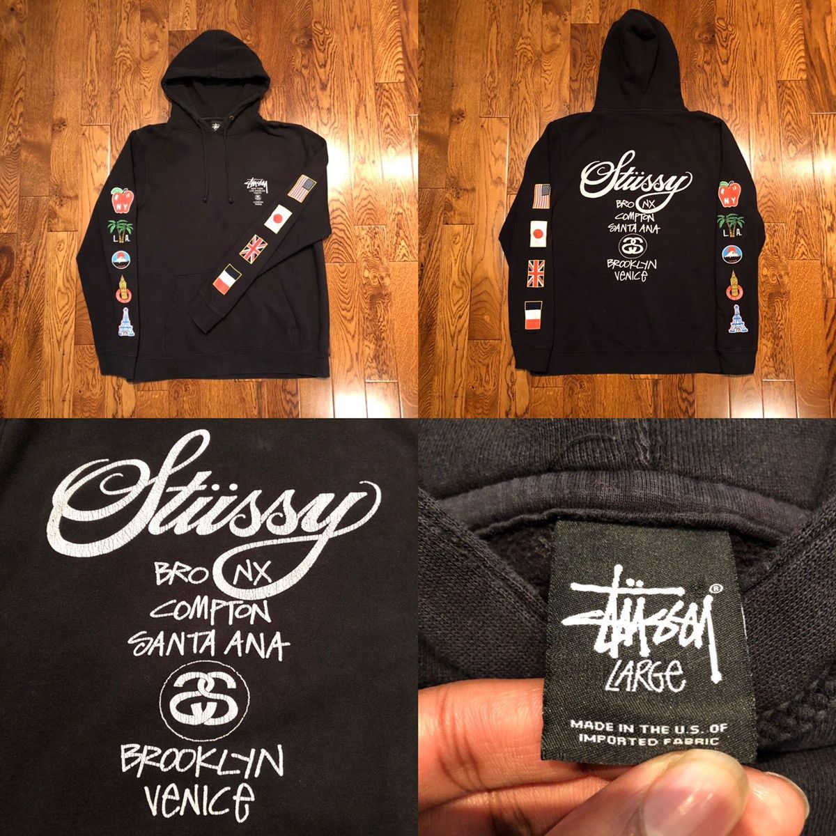 Made In Usa Stussy Vintage Stussy World Tour Flags Hoodie Grailed