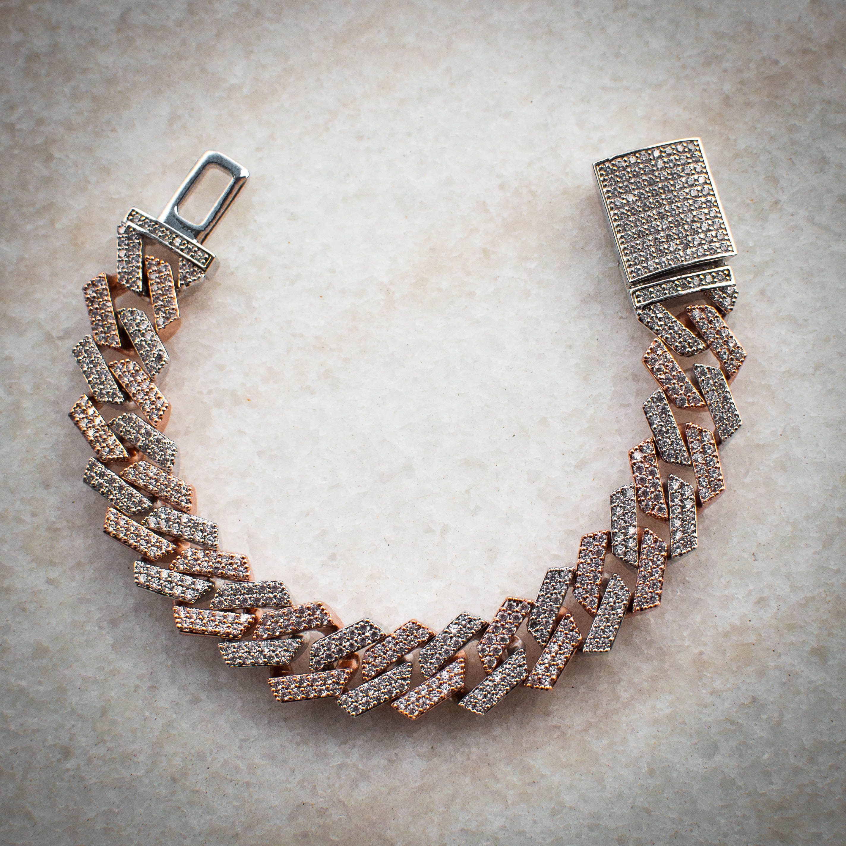 Jewelry 14k Two-Tone Rose/White Gold Prong Diamond Cuban Bracelet Size ONE SIZE - 1 Thumbnail