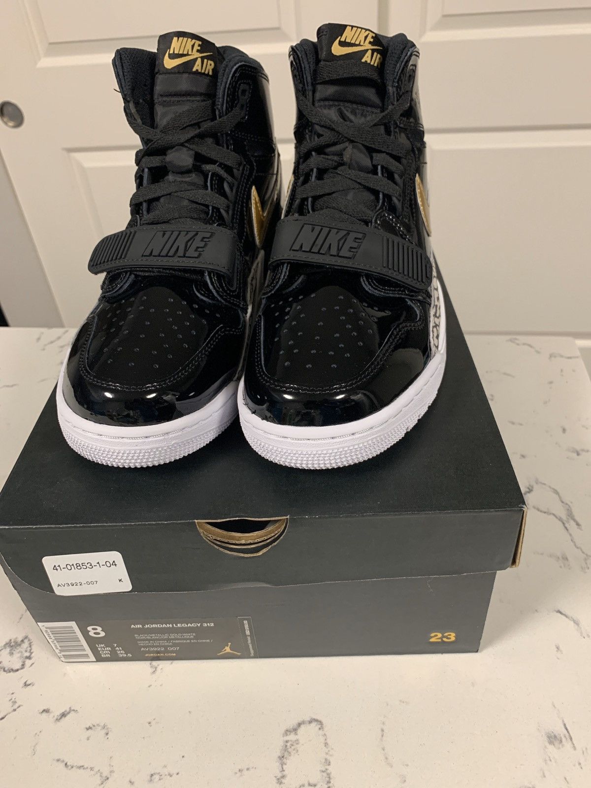 Jordan legacy 312 black gold patent leather discount