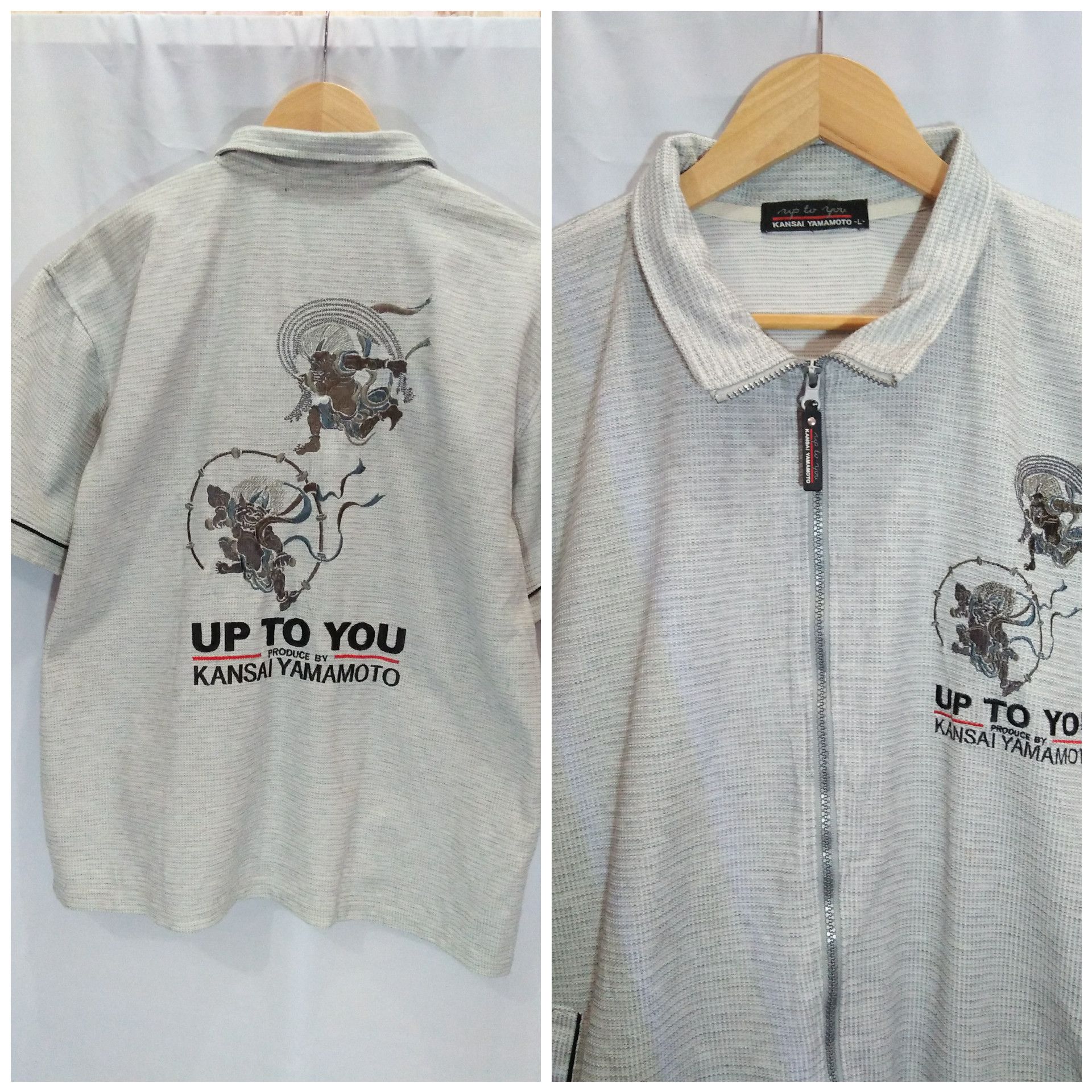 Vtg Kansai Yamamoto Embroidery Spellout Men's Zipper Shirt