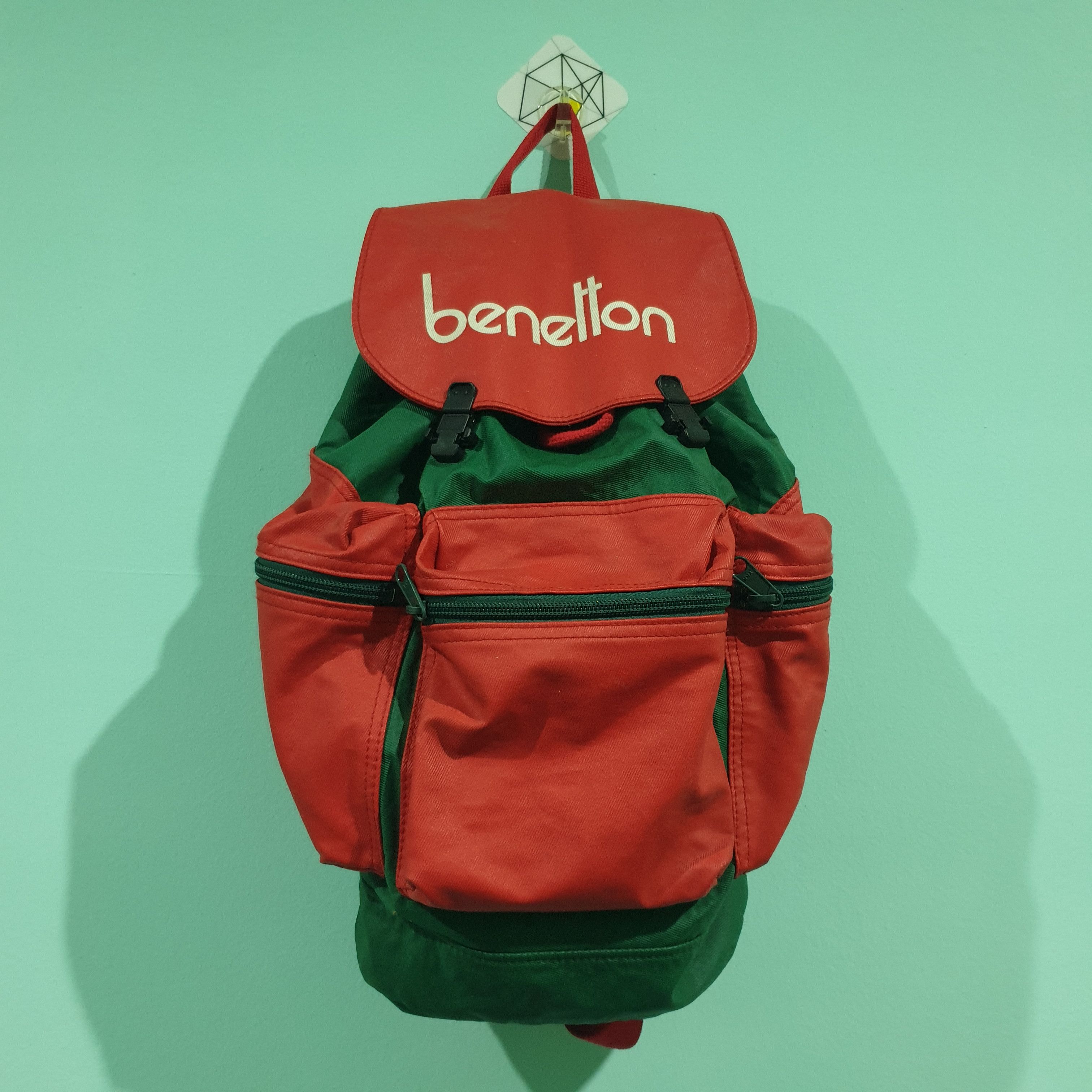 United Colors of Benetton Leather Backpack RARE FIND Vintage 90s Benetton Colorblock Nylon Backpack, Crossbody  main image 3