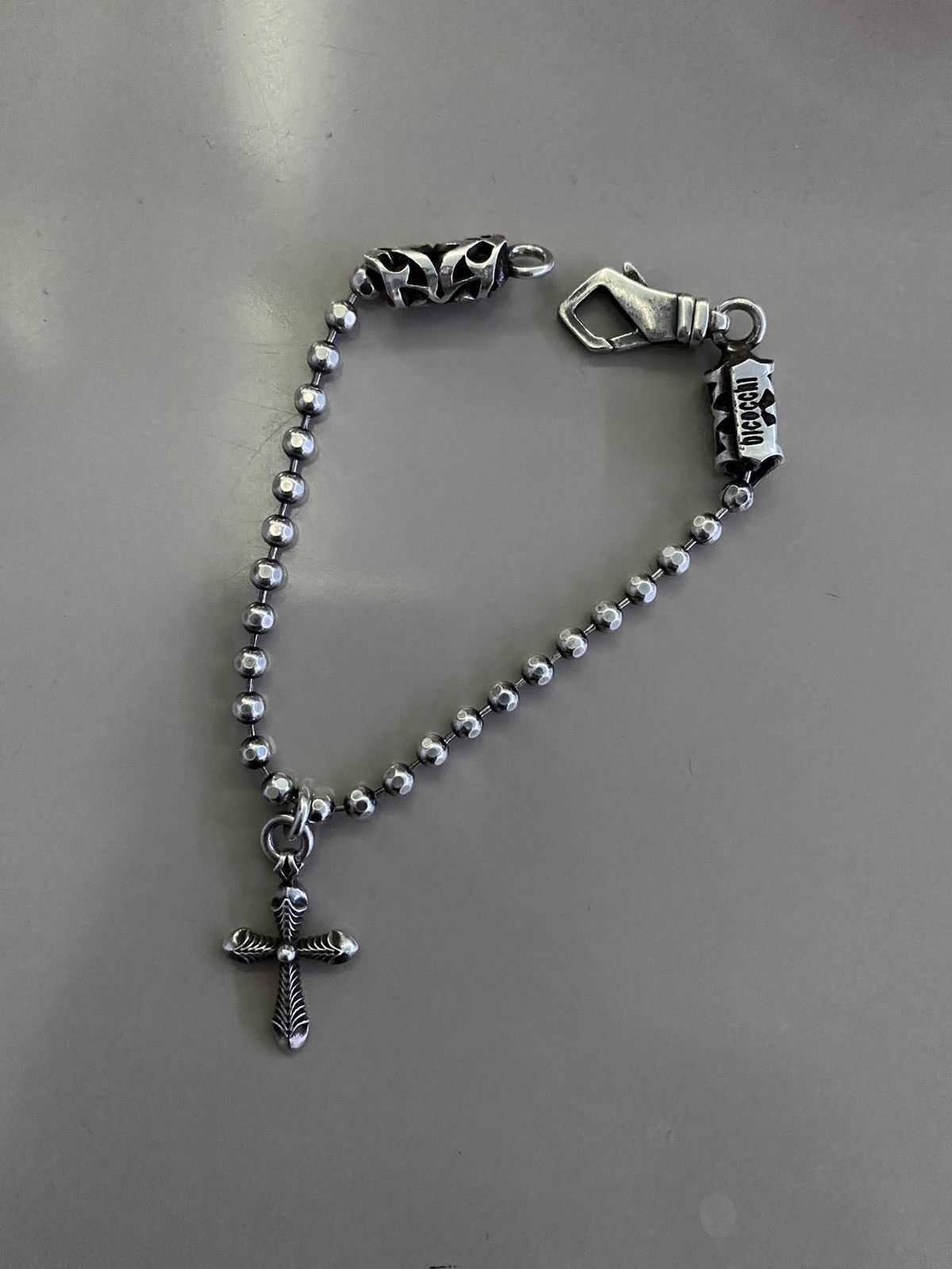 image of Emanuele Bicocchi Silver Cross Disco Chain Bracelet, Men's