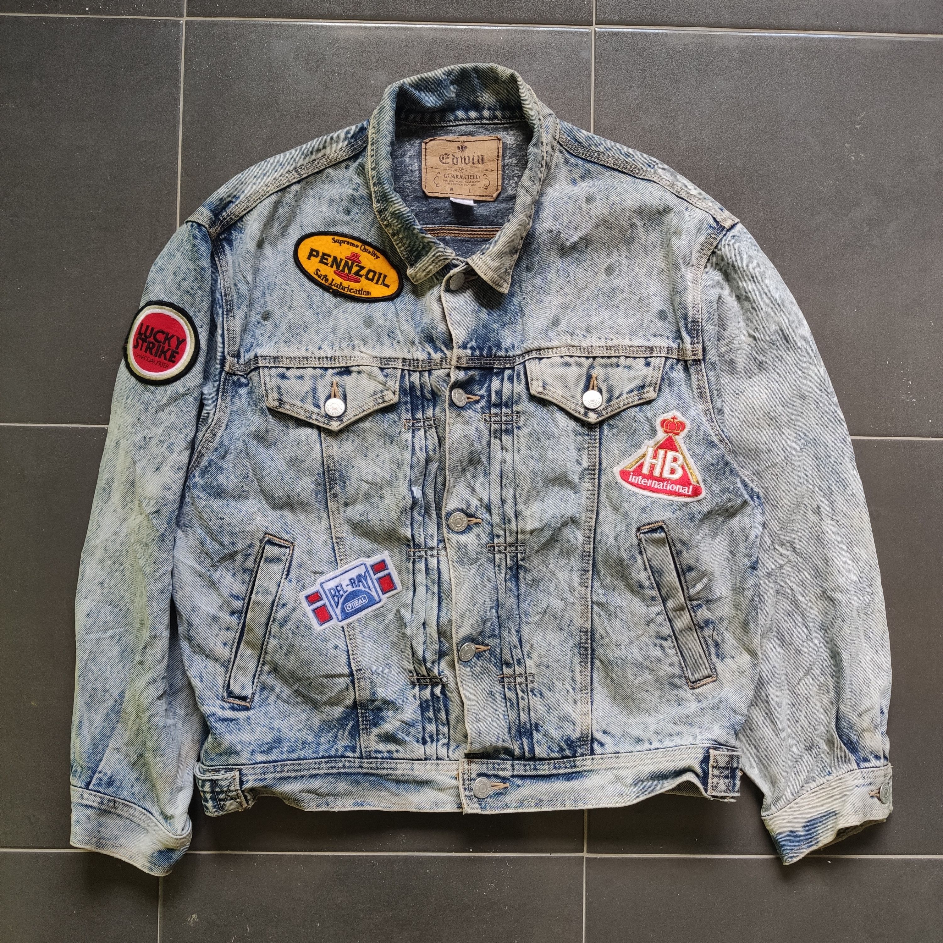 90s EDWIN DENIM JACKET PATCHES/PENZOIL/BEL RAY/LUCKY STRIKE Outerwear
