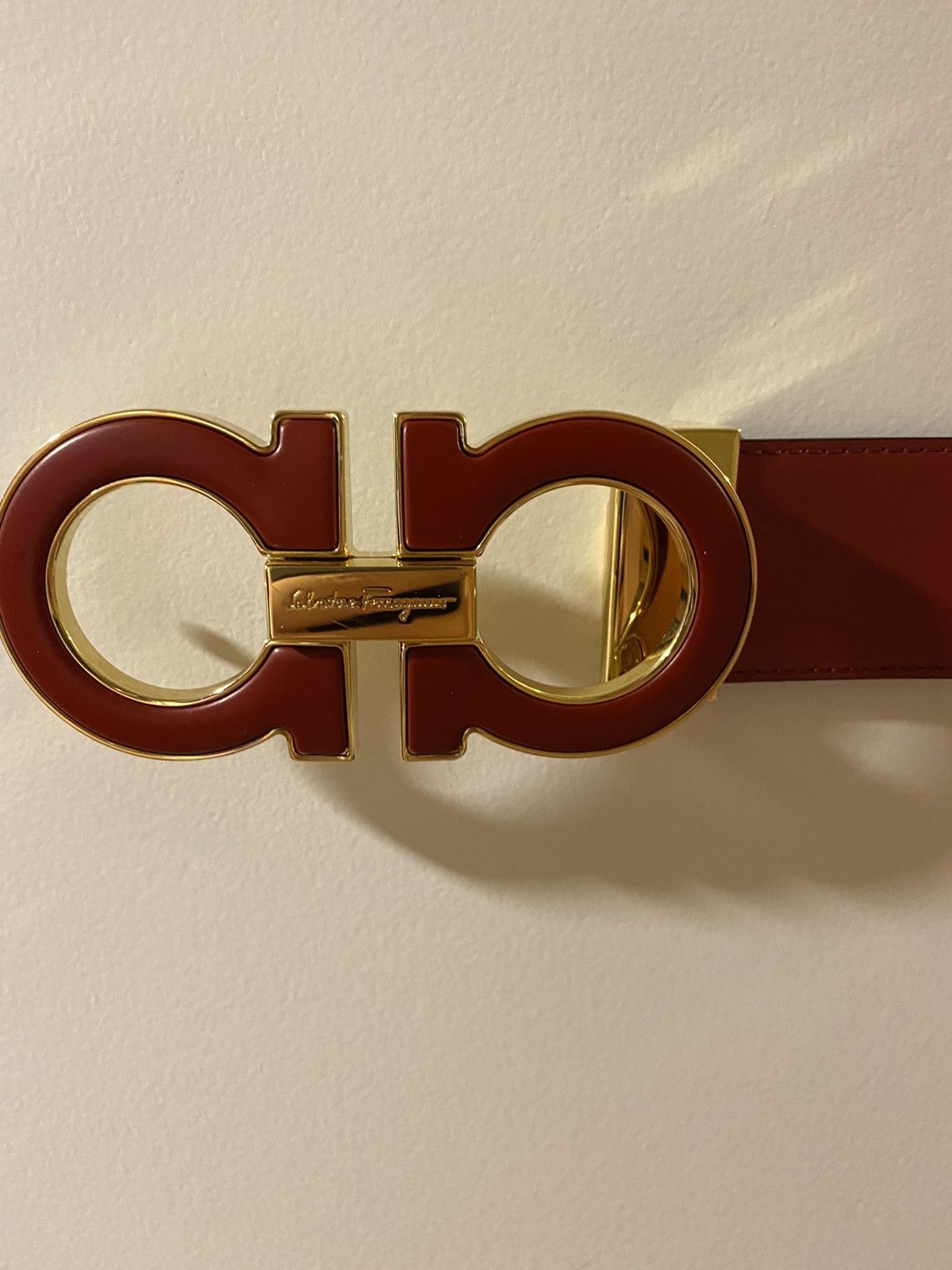 Salvatore Ferragamo Large-Gancini Buckle Belt, Rubino