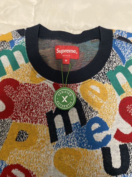 Supreme Supreme Scatter Text Crewneck / Navy Multicolor | Grailed