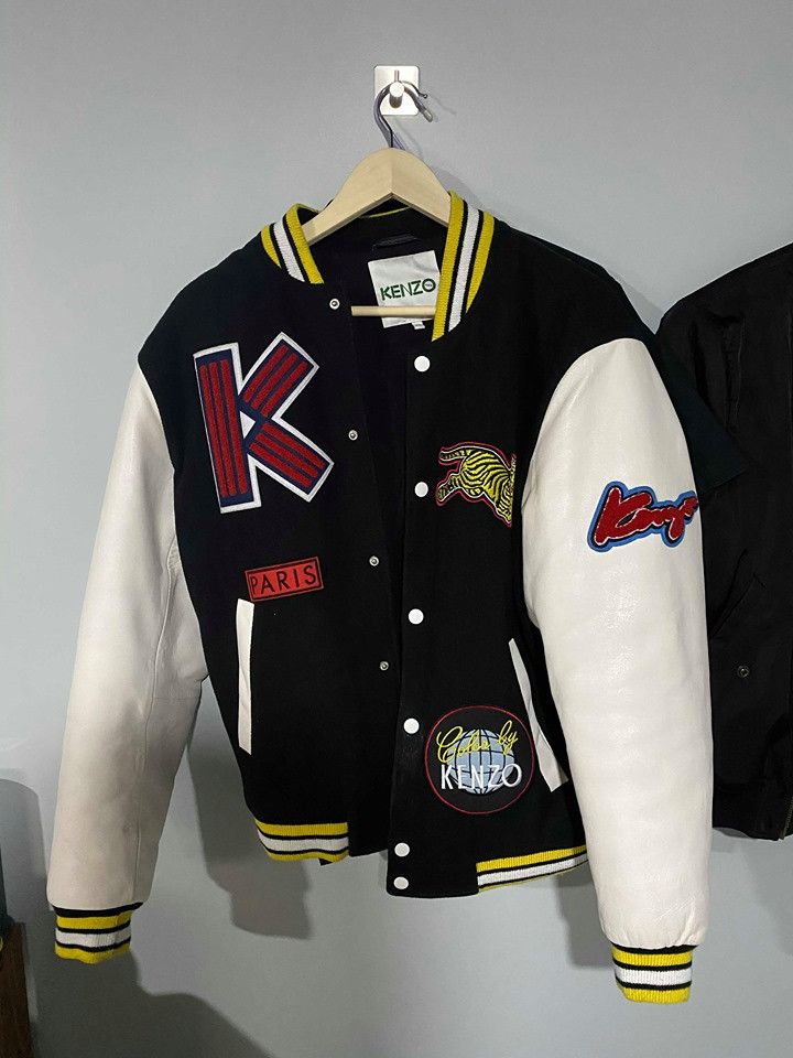 KENZO Logo Kids Dragon Embroidered Wool Blend Varsity Jacket