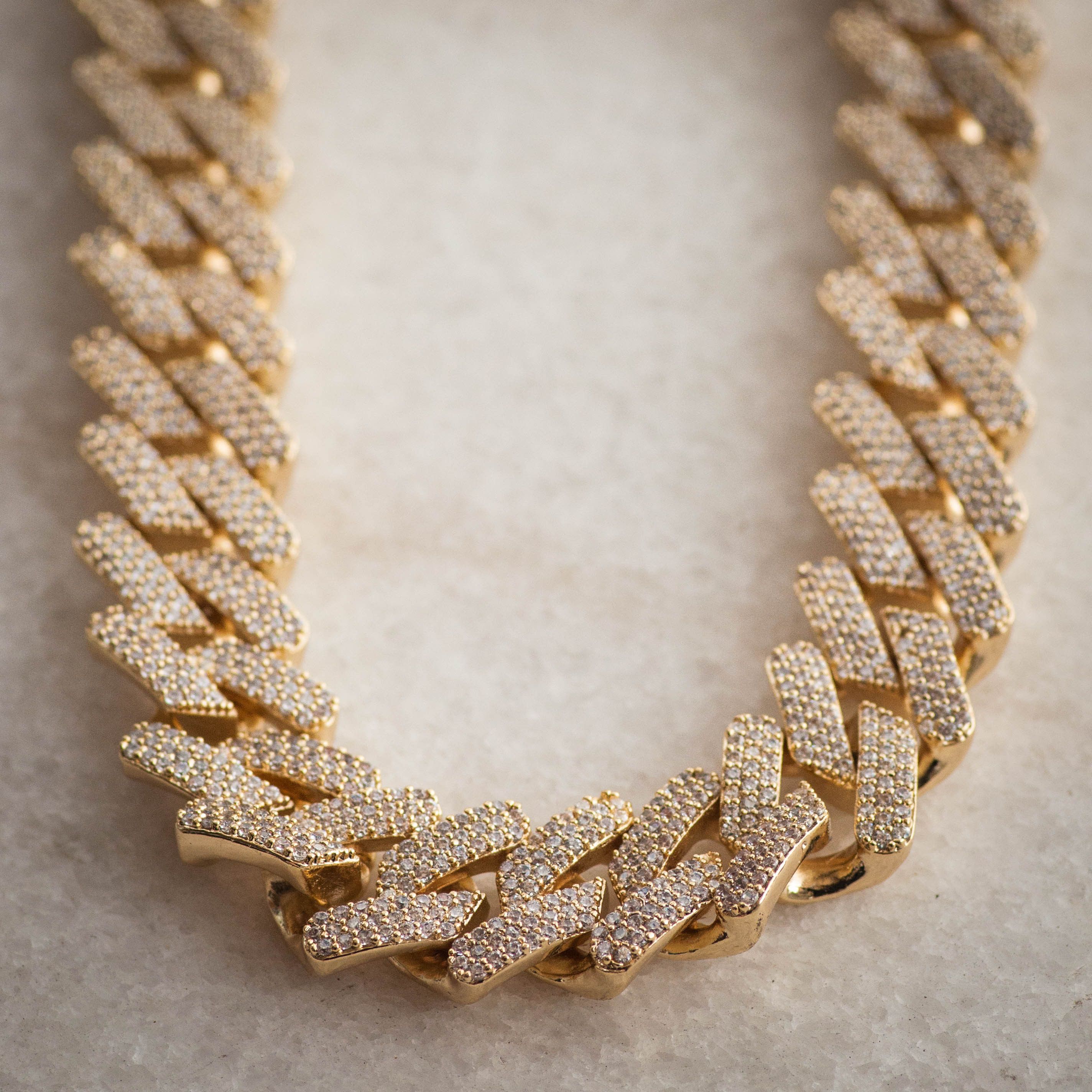 Other 14k Yellow Gold Diamond Prong Cuban Link Choker Chain Size ONE SIZE - 2 Thumbnail