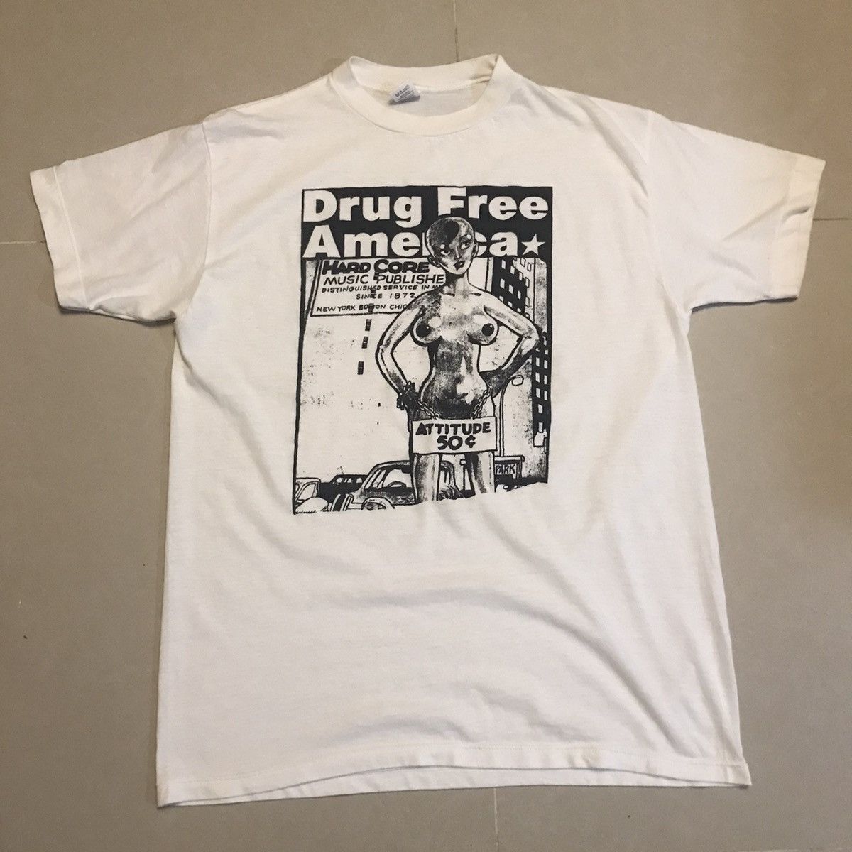Band Tees Rare Vintage 90s Drug Free America ‎– Attitude 50 Cents Size US L / EU 52-54 / 3 - 1 Thumbnail