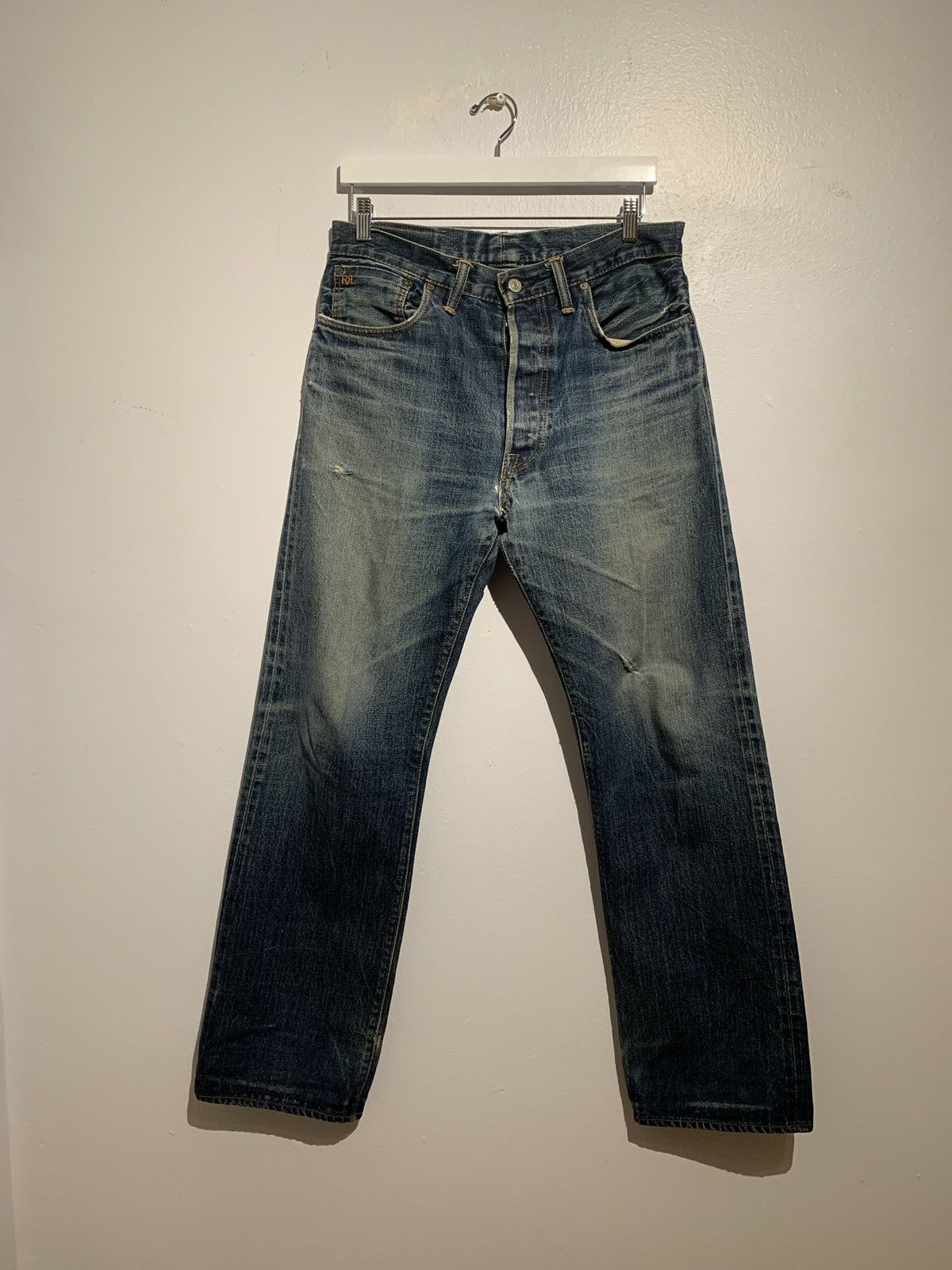 RRL Ralph Lauren RRL Straight Leg Distressed Selvedge Denim Jeans | Grailed