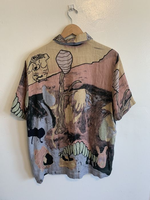 Box shirt short sleeve store acid landscape print linen