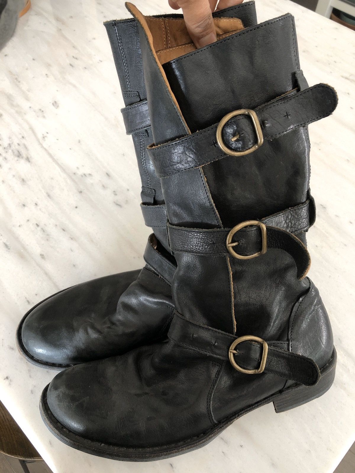 Fiorentini + Baker black strap boots Rick Owens