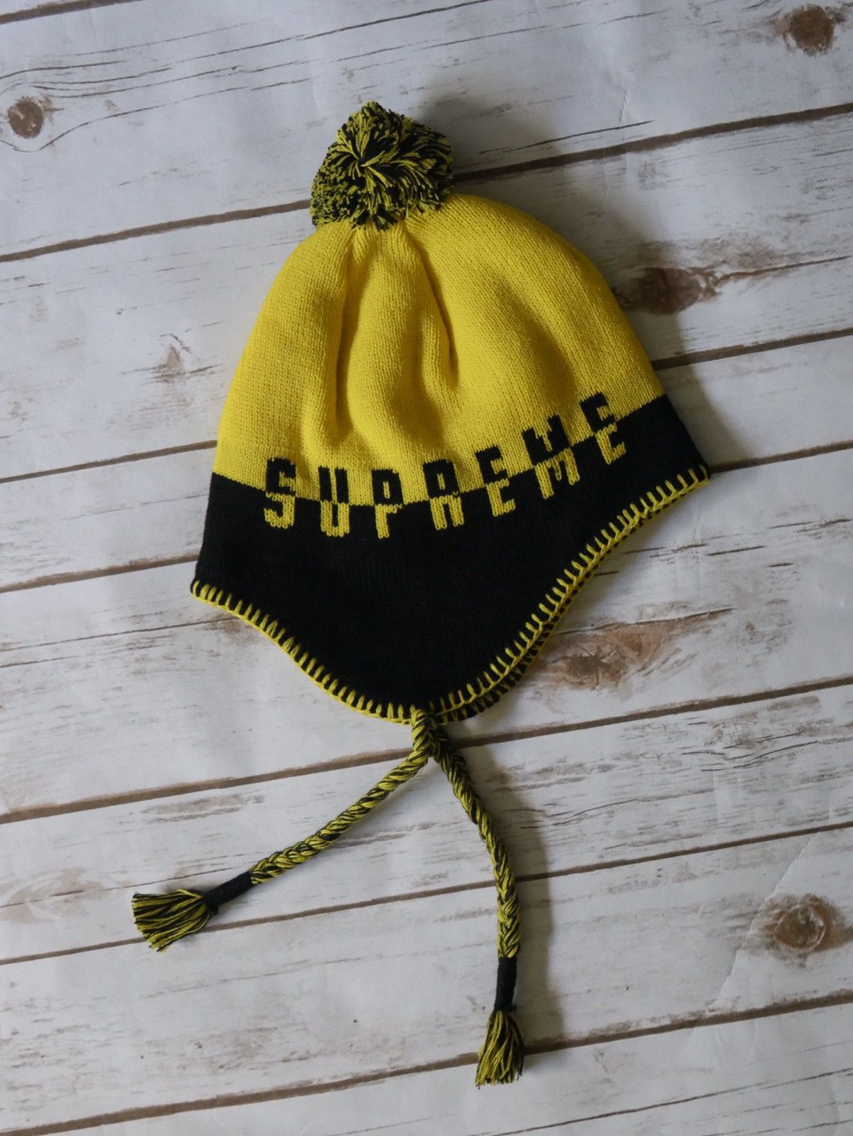 Supreme Split Logo Earflap Beanie | Grailed