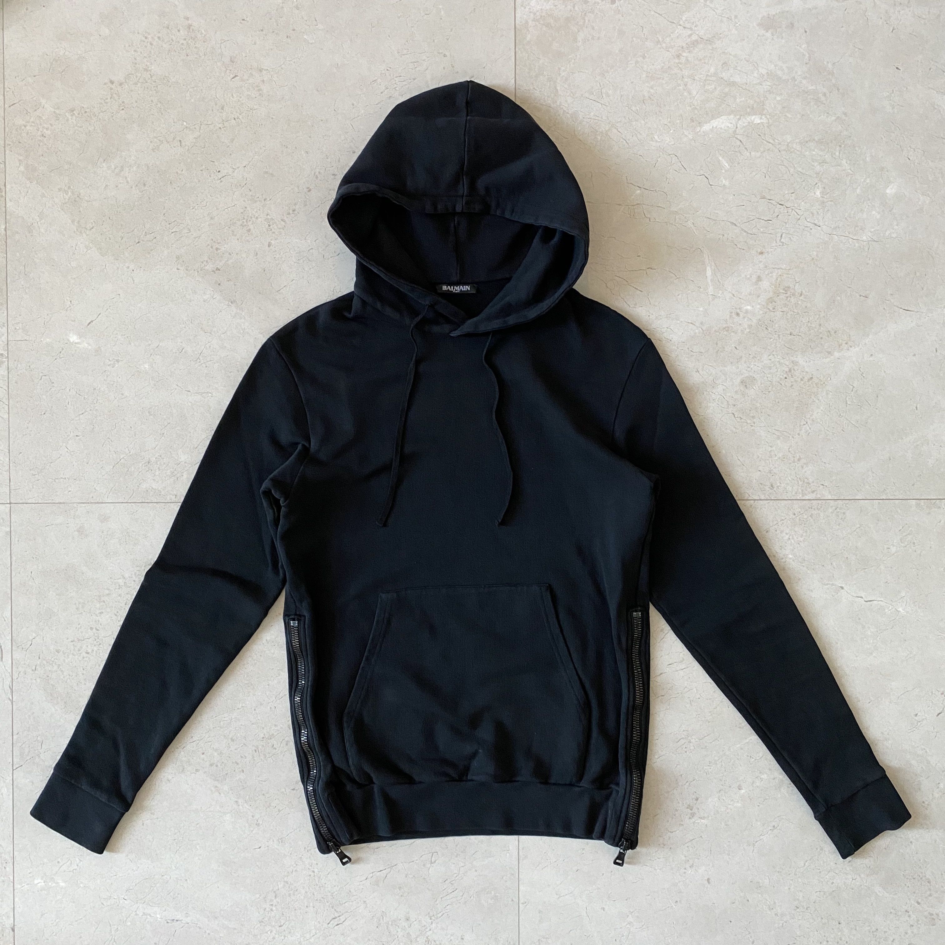 トップス 11AW BALMAIN by Decarnin Side Zip Hoodie Balmain Decarnin Black Side Zip Hoodie XS | Grailed