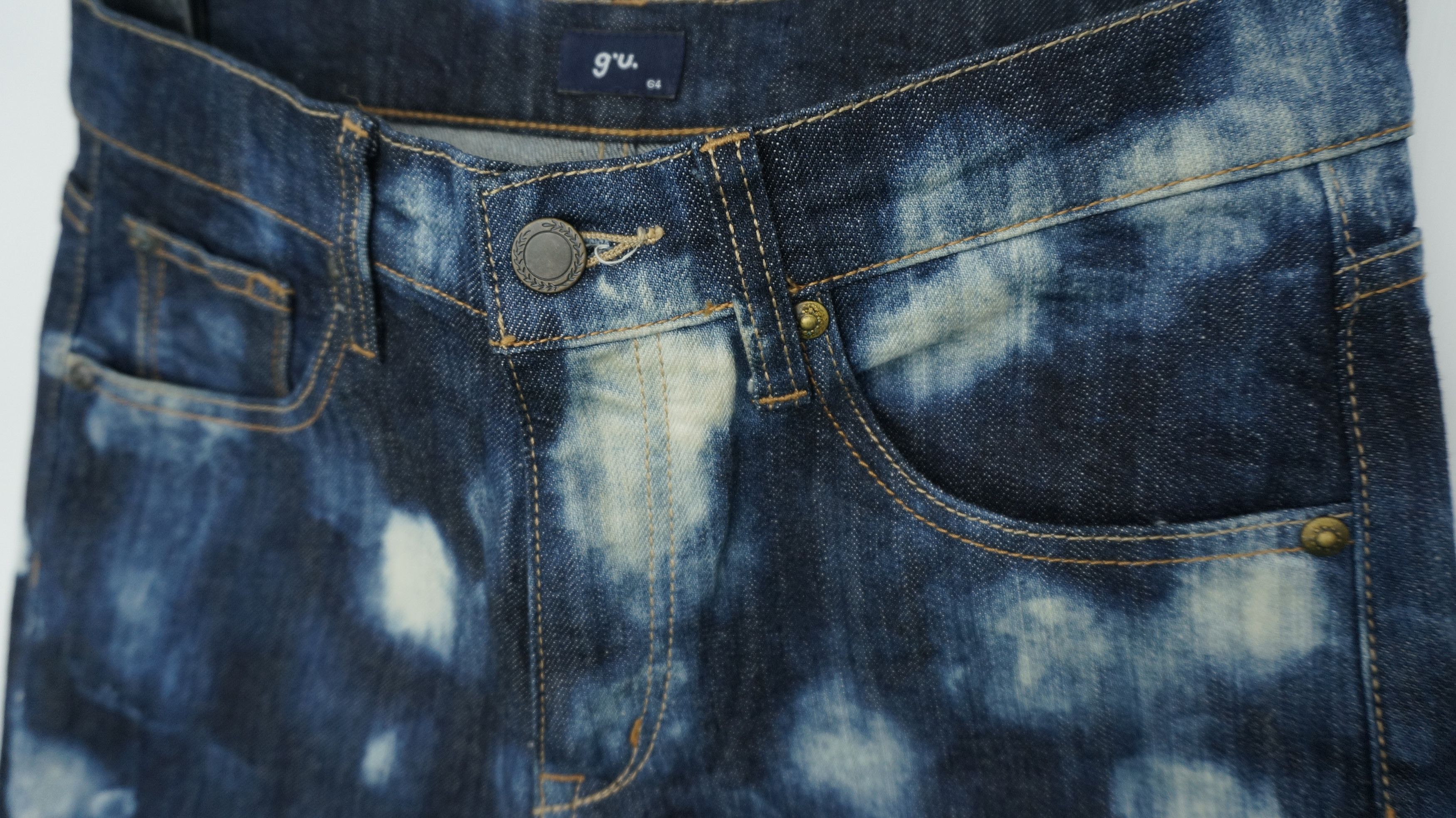 Japanese Brand GU SPOT ACID WASH DARK BLUE WOMEN'S JEANS Size US 27 - 8 Thumbnail