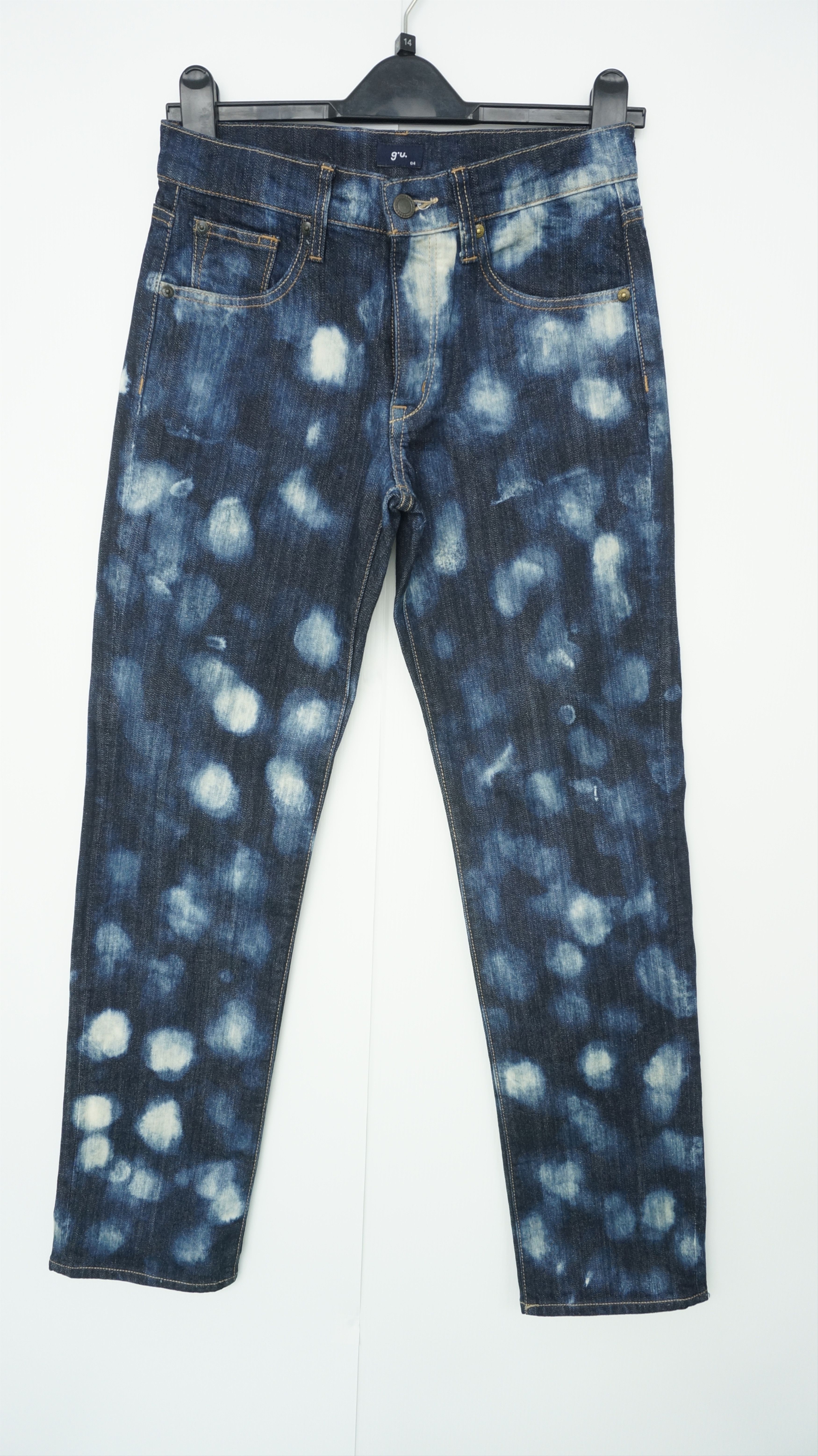 Japanese Brand GU SPOT ACID WASH DARK BLUE WOMEN'S JEANS Size US 27 - 1 Thumbnail