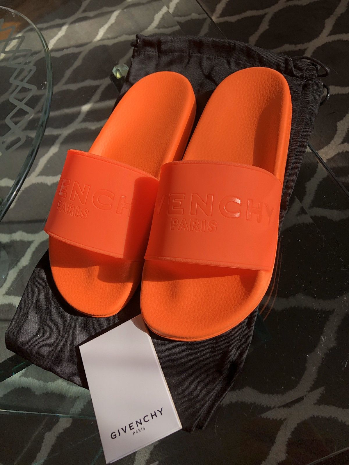 Givenchy Givenchy Neon Orange Logo Rubber Slides Grailed