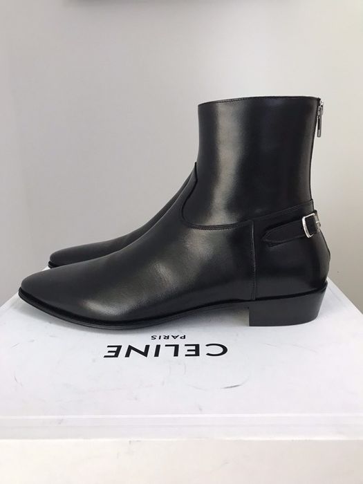 Celine Jacno Shiny Calfskin Back Buckle Zipped Boot 20mm heel