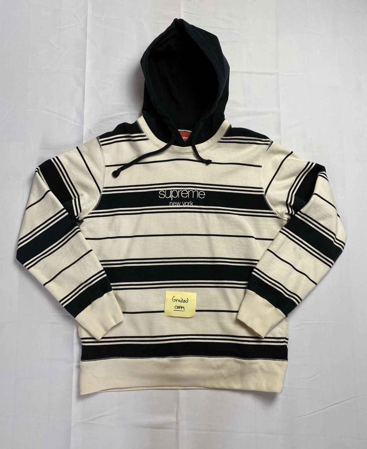 Supreme Supreme Striped Hooded Crewneck Black Medium FW16 | Grailed