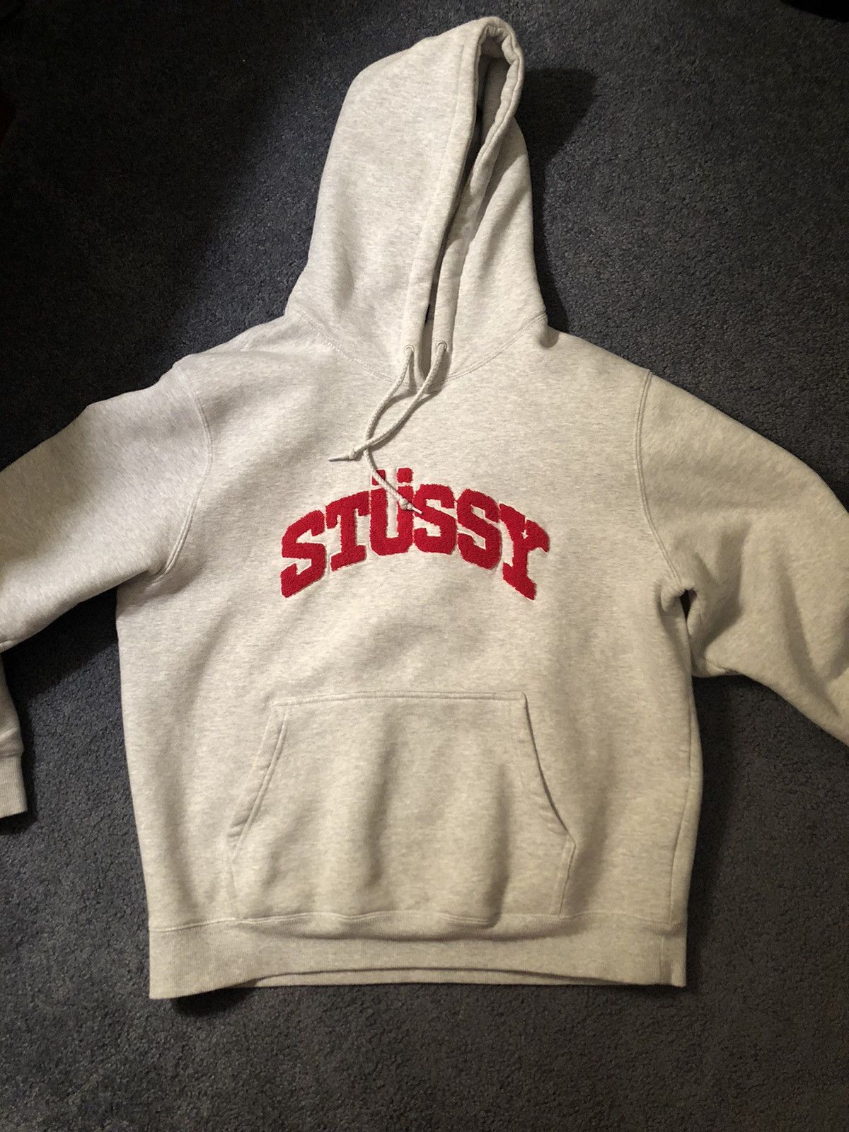 Stussy Stussy Grey Red Arch Logo Hoodie Large Grailed