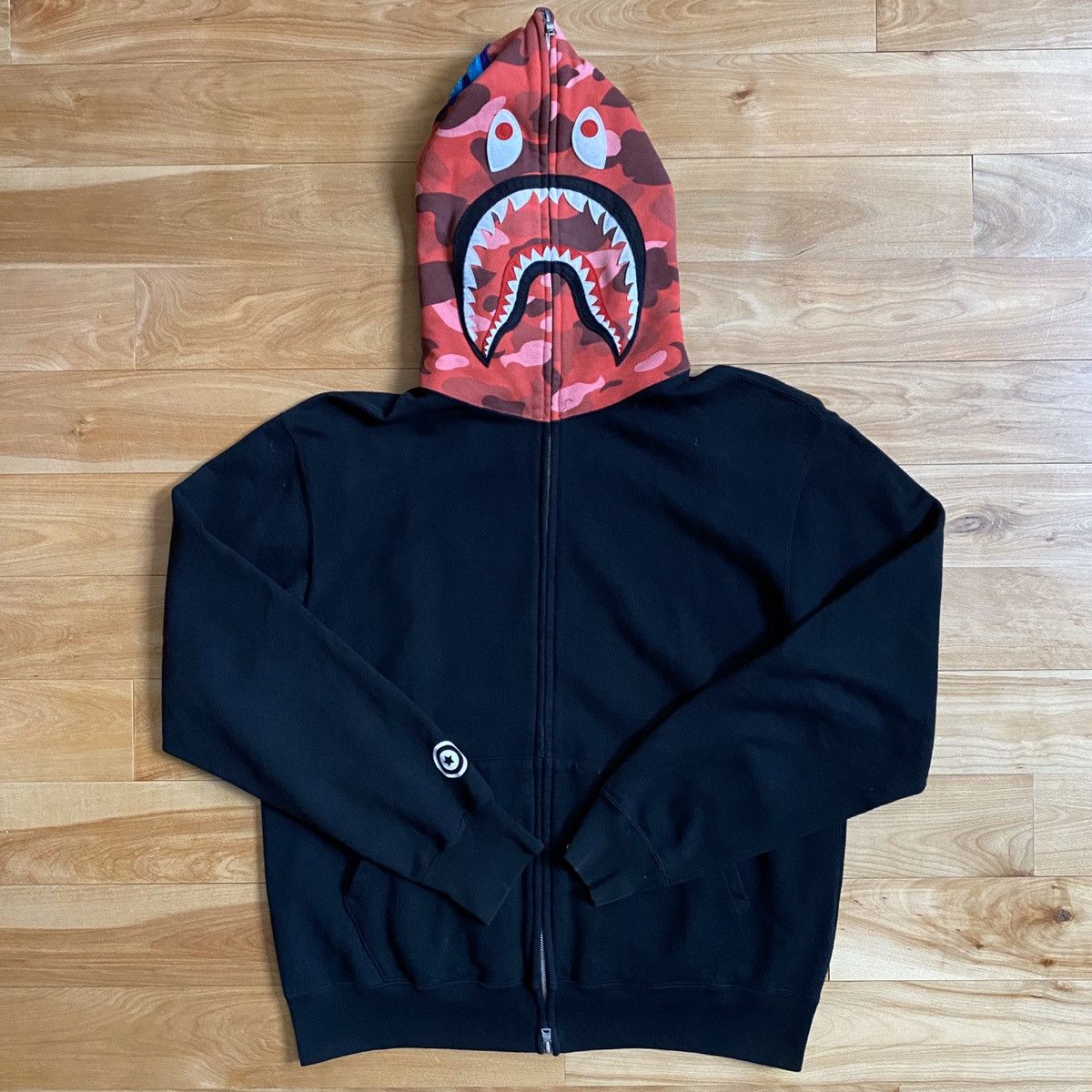 Bape Bape NFS Black/Red Camo Face Shark Hoodie L #421 tiger | Grailed