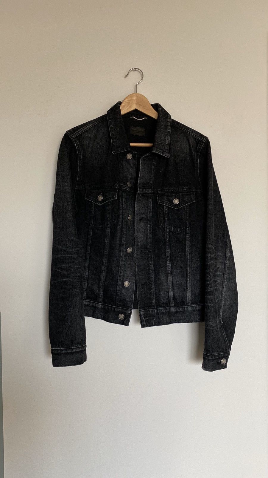 Saint Laurent Slim-Fit Distressed Black Denim Jacket