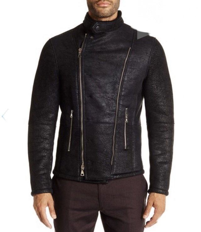 John Varvatos Asymmetrical Biker Shearling Jacket EU 50 USA 40 Size US M / EU 48-50 / 2 - 7 Thumbnail