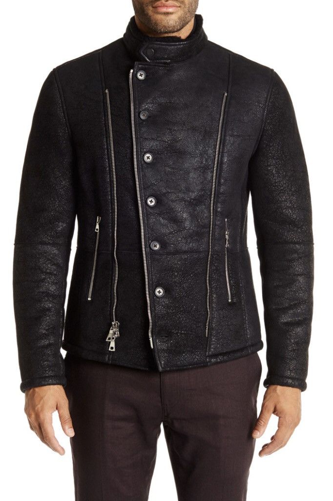 John Varvatos Asymmetrical Biker Shearling Jacket EU 50 USA 40 Size US M / EU 48-50 / 2 - 6 Thumbnail