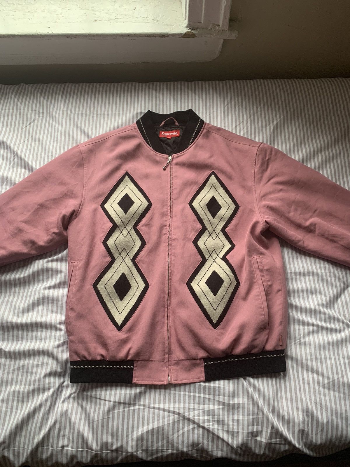 Supreme 2018 Supreme Diamond Rayon Bomber Dusty Pink | Grailed