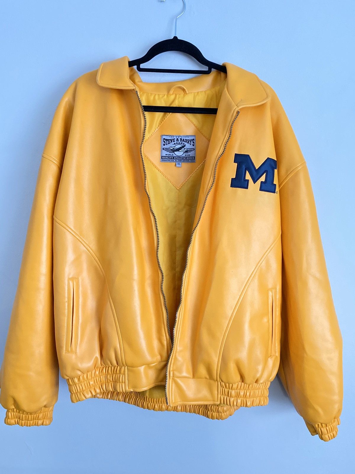 Steve And Barrys Vintage Michigan Wolverines Yellow faux Leather Jacket Grailed