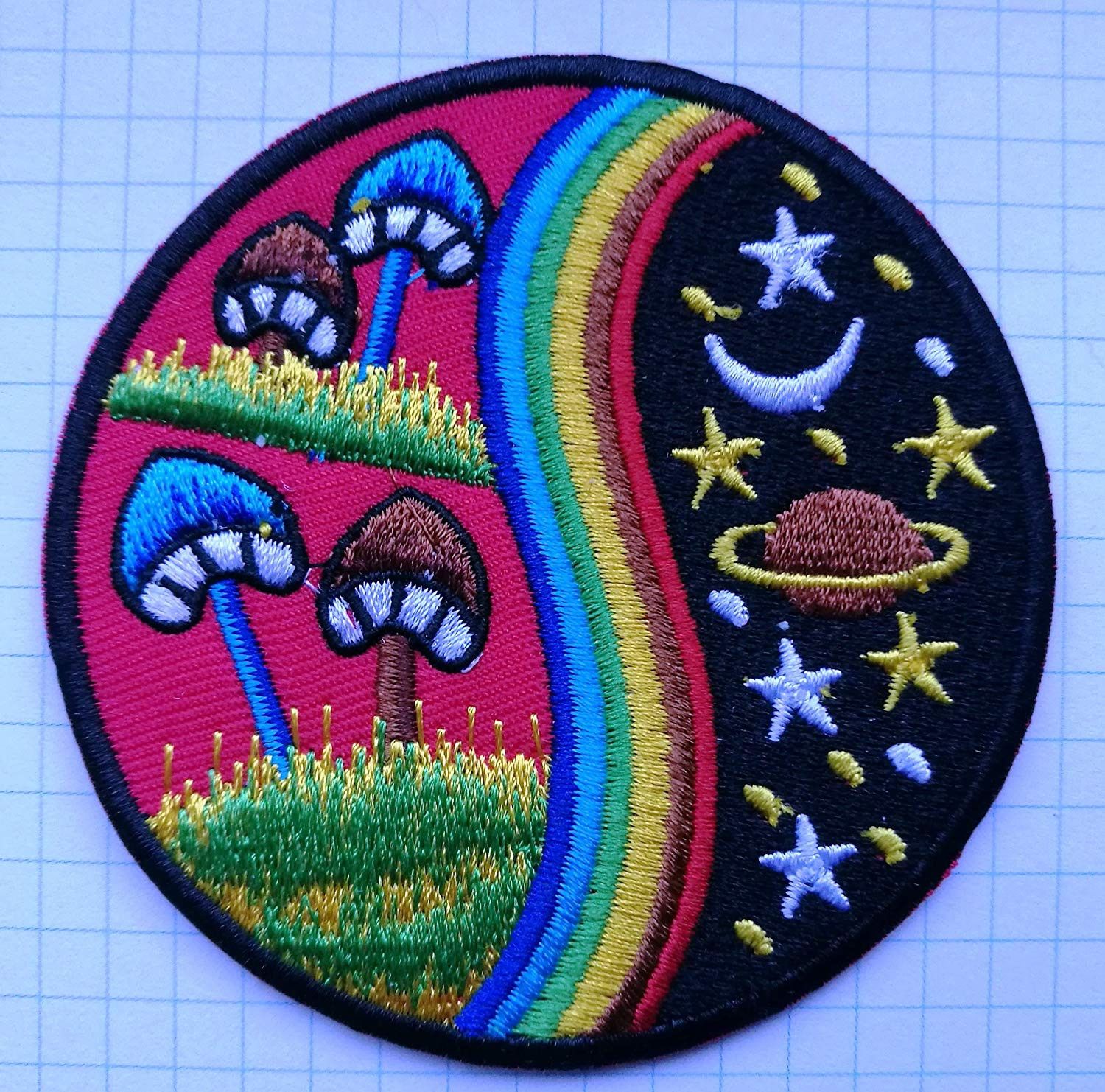 Handmade × Other × Vintage Mushroom rainbow hippie Embroidered Cloth Iron On Patch Size ONE SIZE - 1 Preview