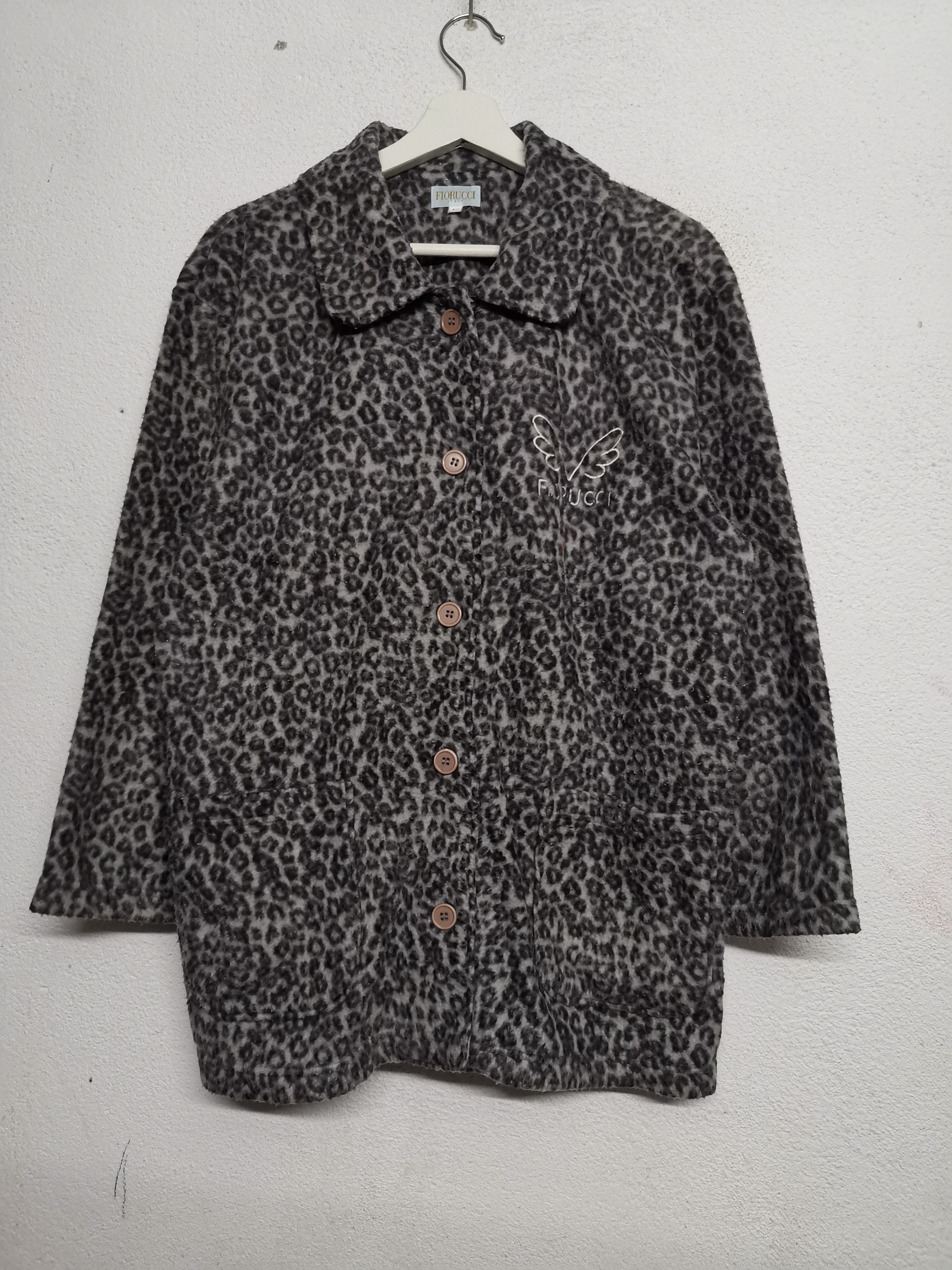 image of Fiorucci Italy Leopard Fleece Jacket in Black, Men's (Size Medium)
