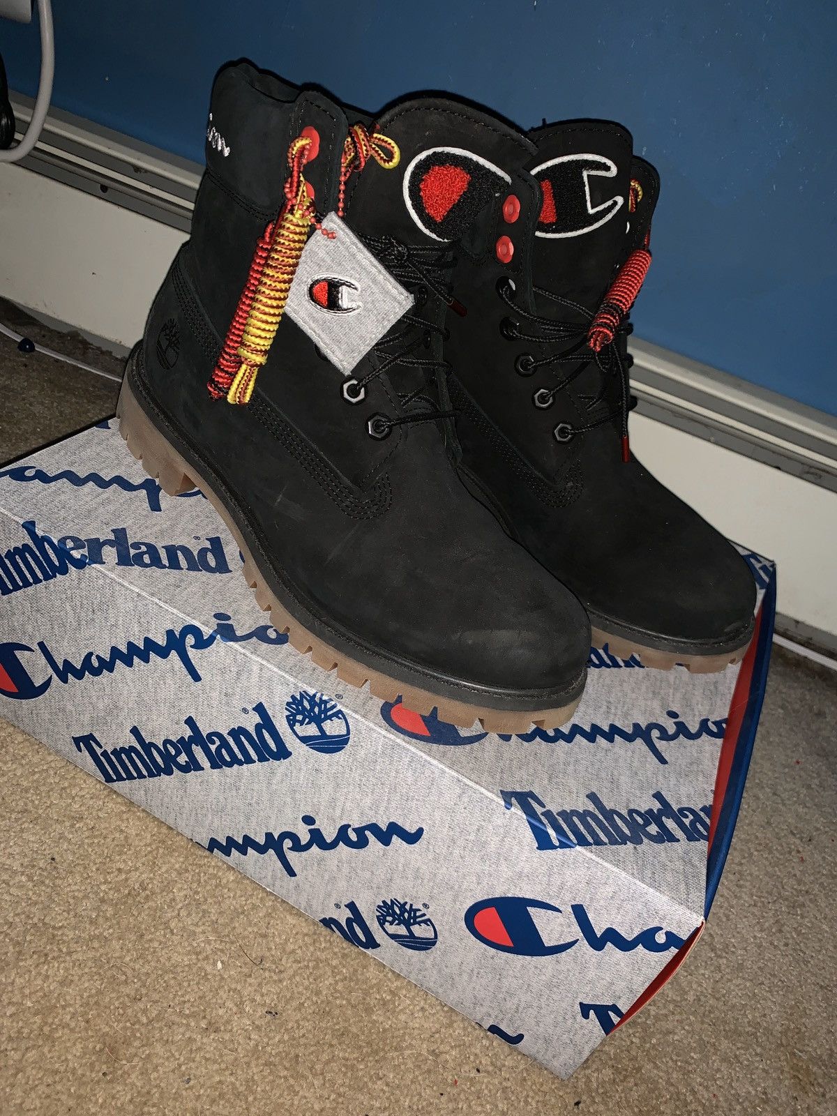 Champion X Timberland Boots Black Grailed