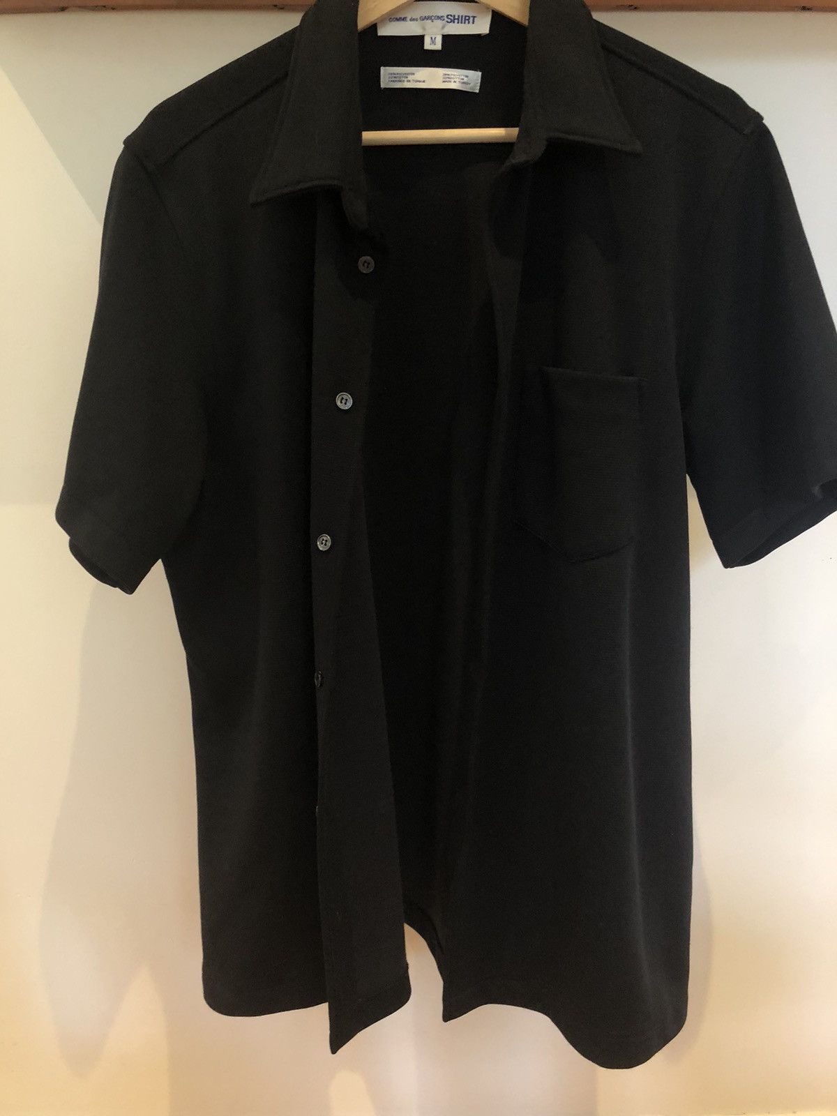 image of Comme Des Garcons Short Sleeved Button Up Shirt in Black, Men's (Size Medium)